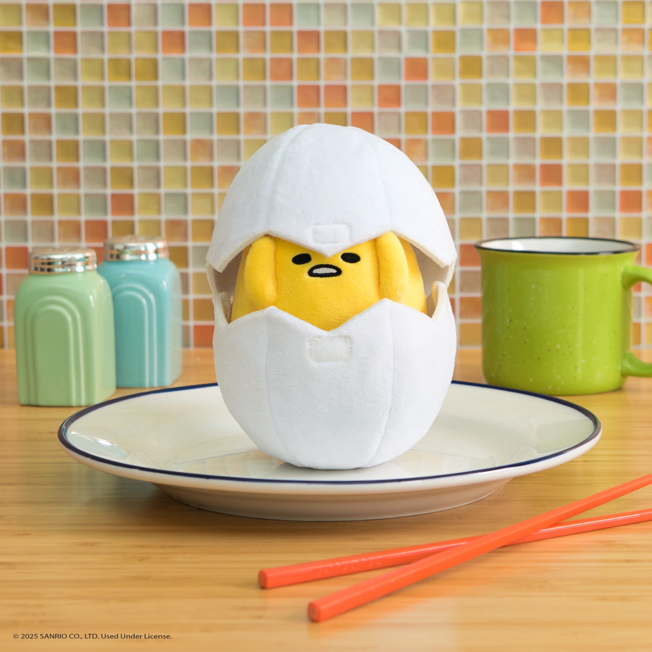 GUND Sanrio Gudetama The Lazy Egg Stuffed Animal, Gudetama in Eggshell Plush Toy for Ages 1 and Up, 5”