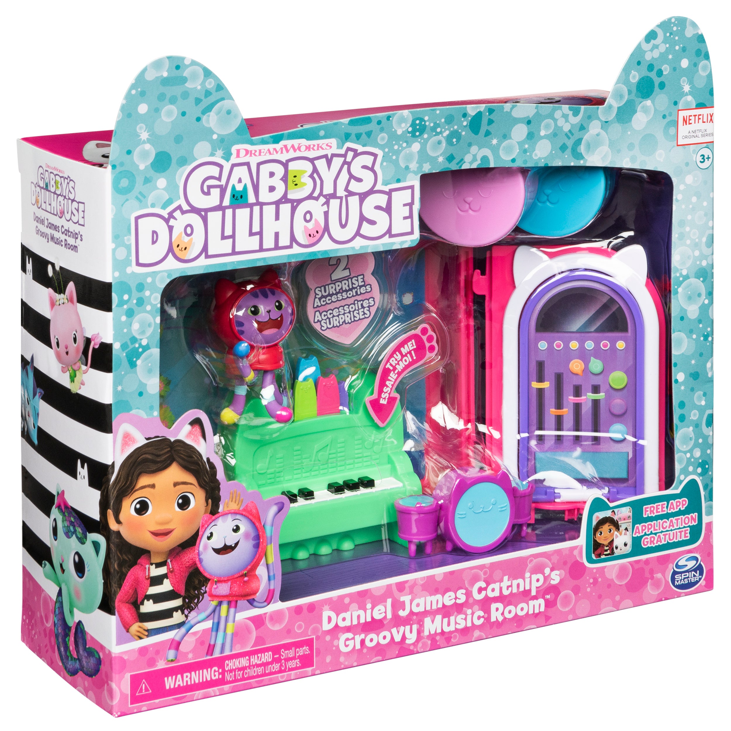 Gabby’s Dollhouse, Groovy Music Room with Daniel James Catnip Figure, 2 Accessories, 2 Furniture Pieces and 2 Deliveries, Kids Toys for Ages 3 and up