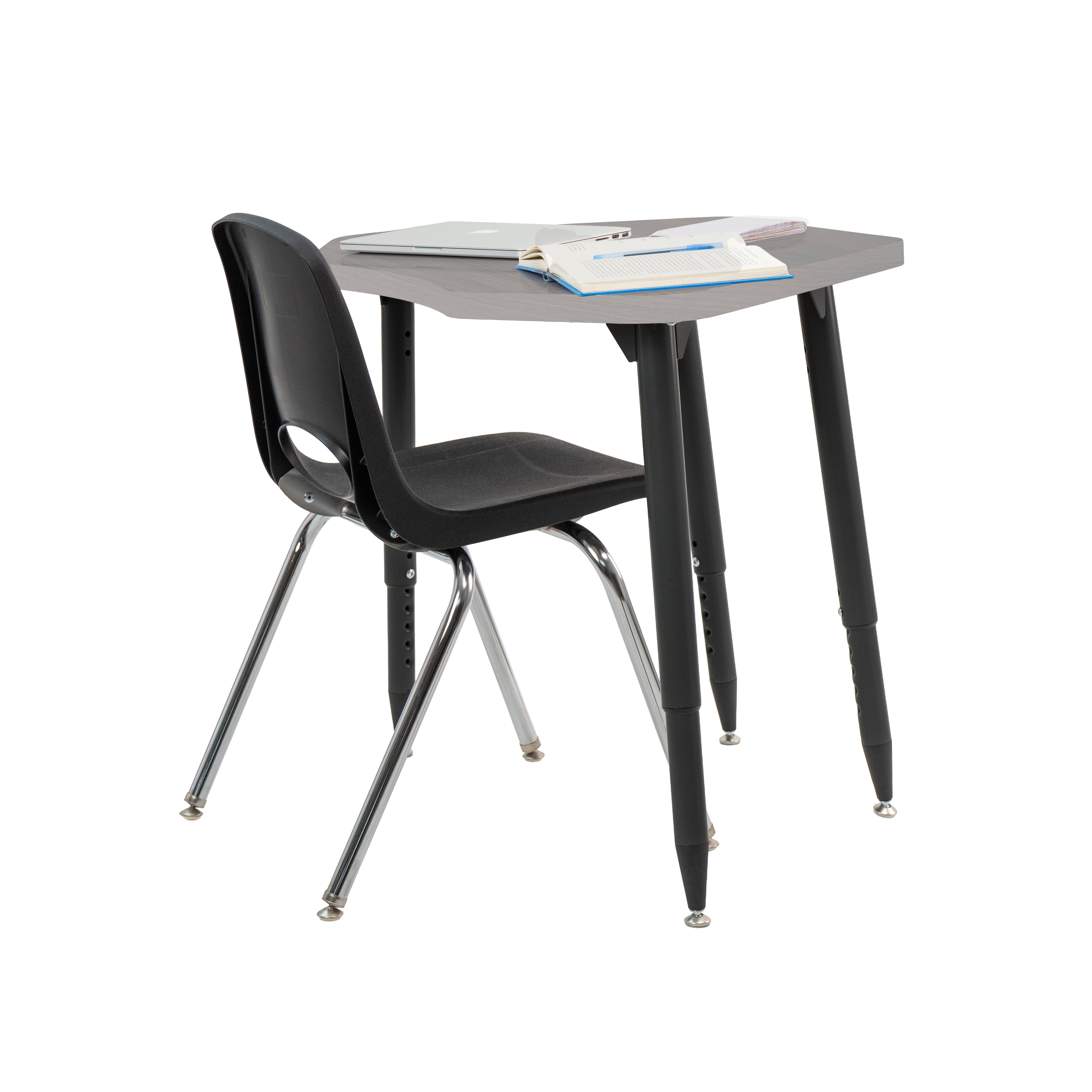 Adapte 24" x 36" Petal Woodgrain Activity Table with Adjustable Tapered Legs - Light Gray Wood/Black