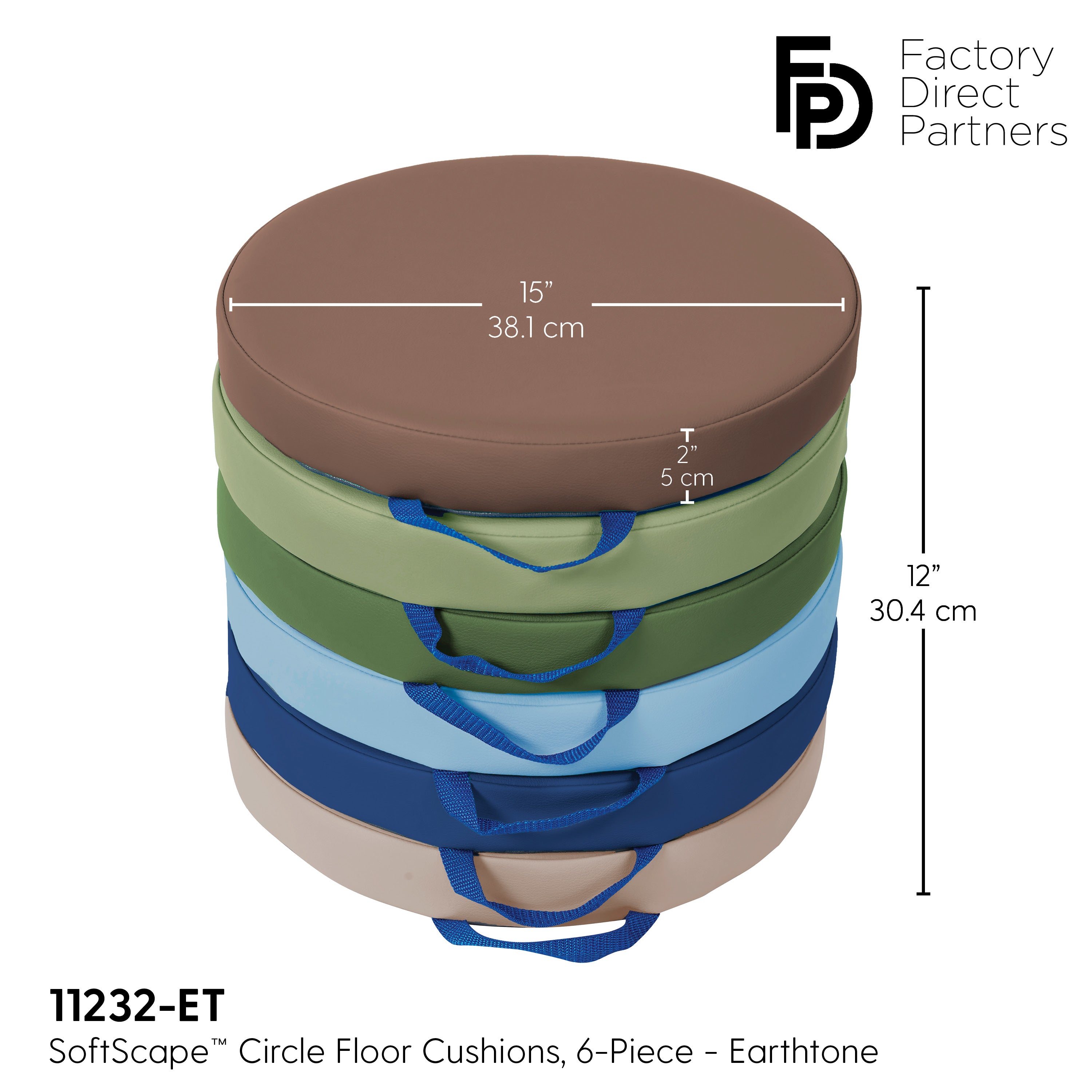 SoftScape 15" Round Floor Cushions, 6-Piece - Earthtone