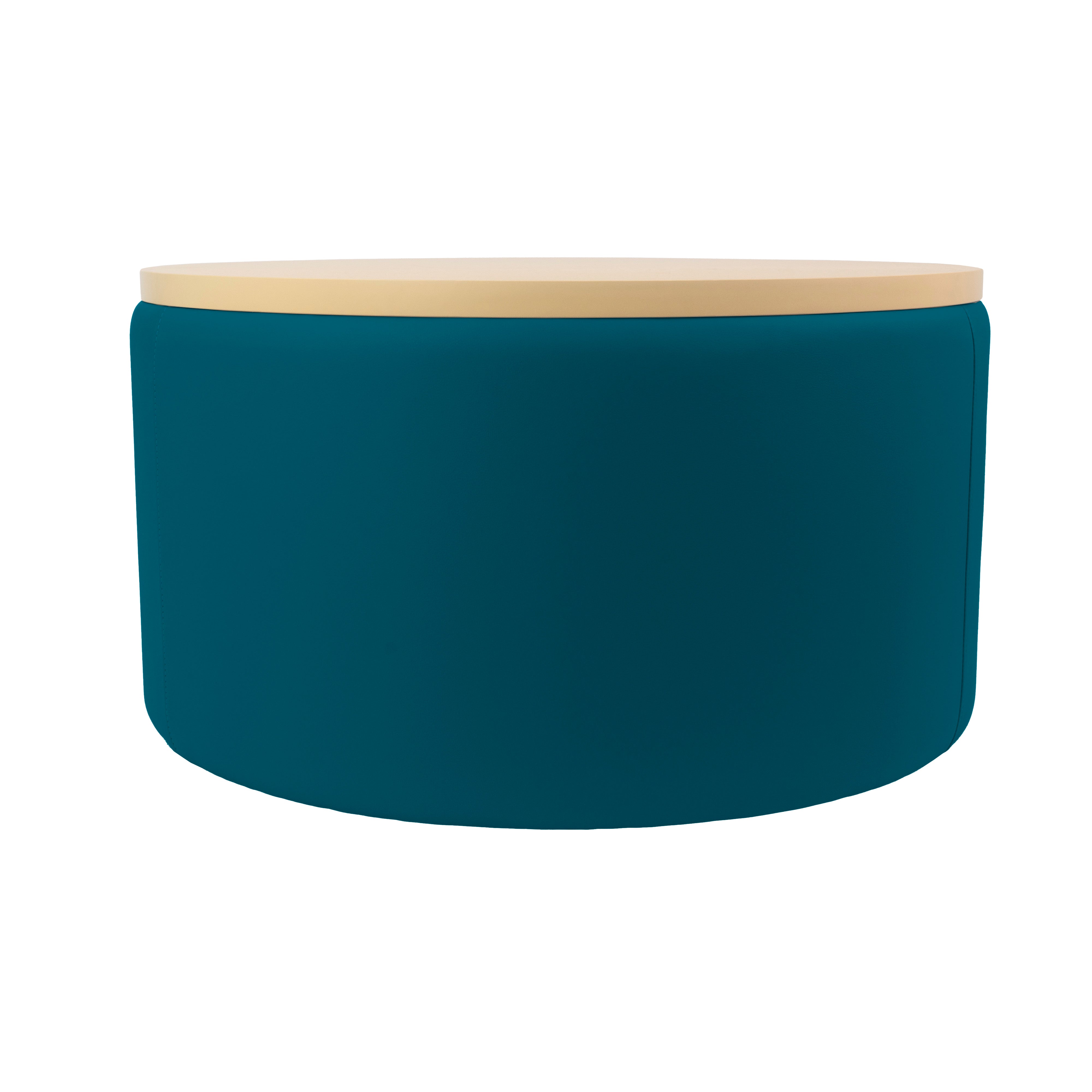 Pro Series Upholstered 30" Round Ottoman Table 18" Height - Teal/Maple