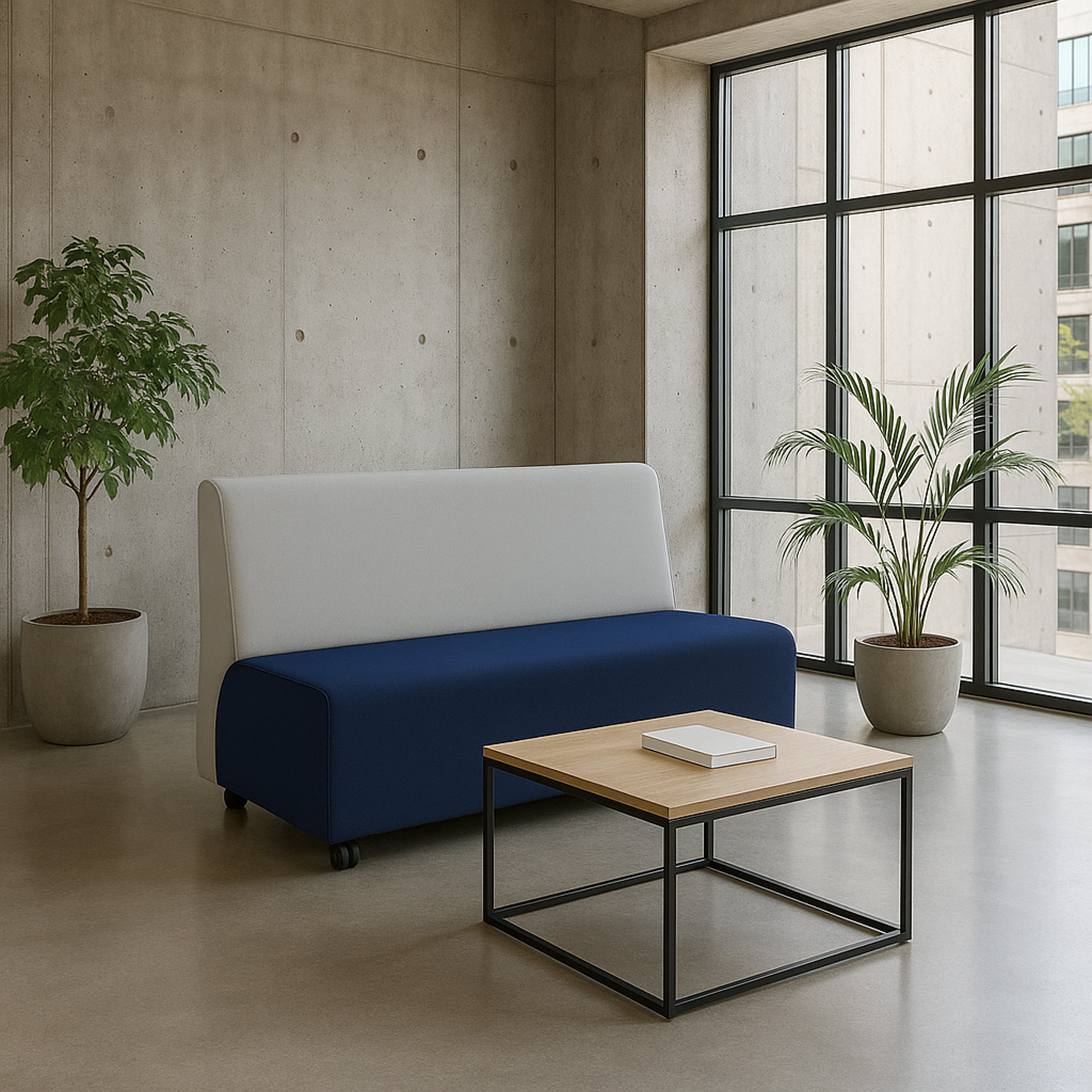 Pro Series Upholstered Armless Mobile Sofa with Tech Panel - Navy/Gray