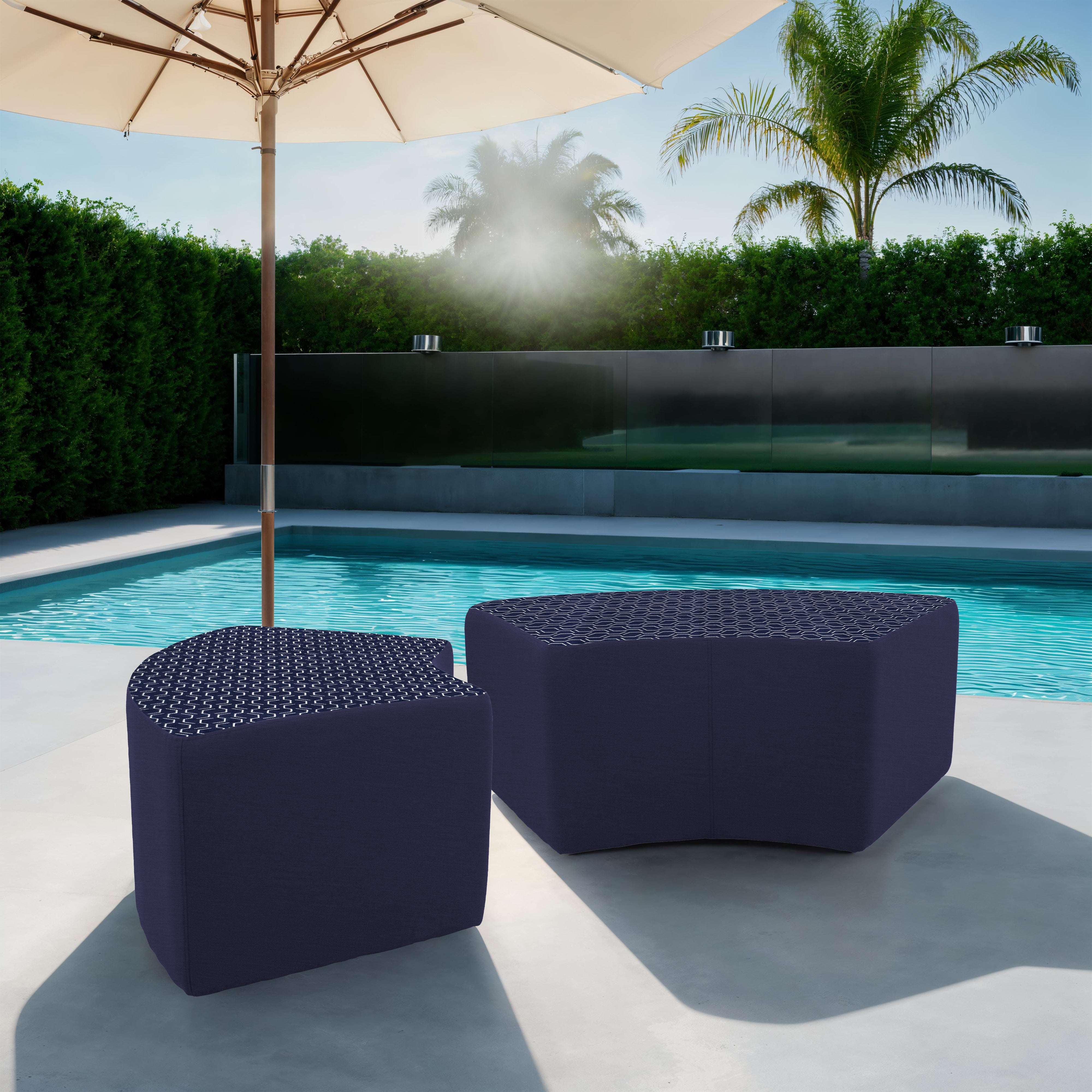 Outdoor 24" x 48" S-Curve Ottoman with Sunbrella, 18" H - Adaptation Indigo/Canvas Navy