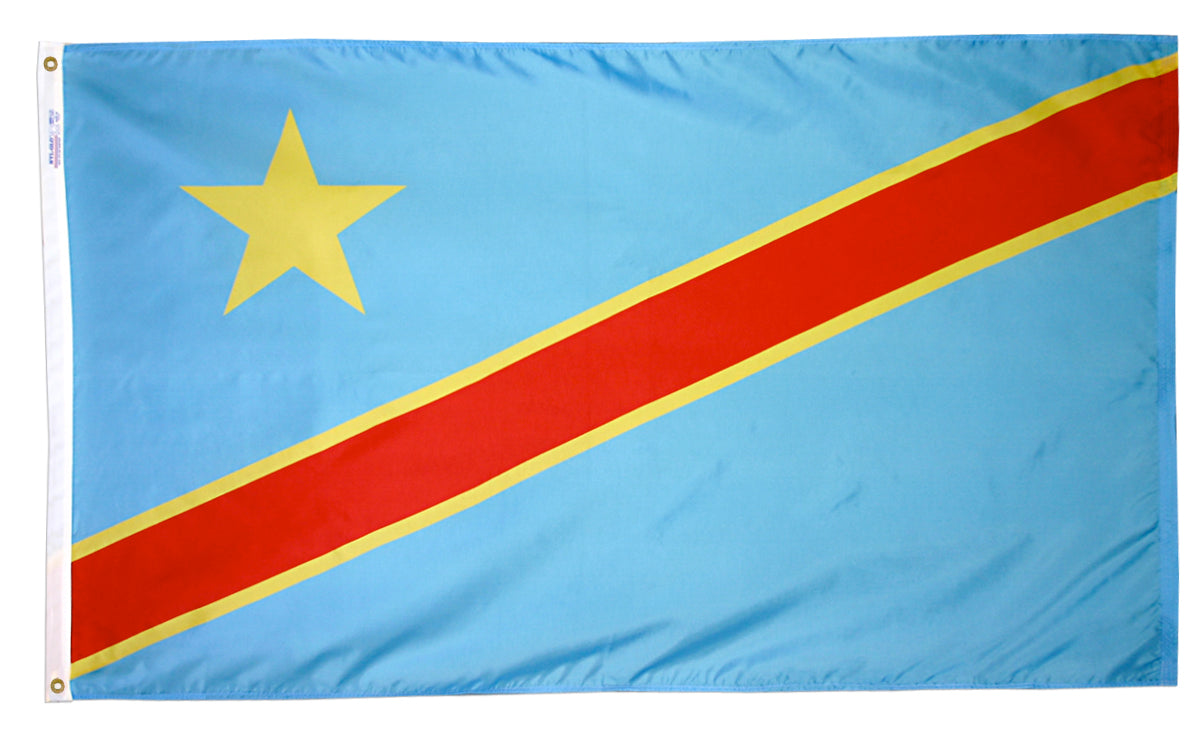 Dem. Republic of Congo Flag 3x5 ft. Nylon SolarGuard Nyl-Glo 100% Made in USA to Official United Nations Design Specifications.