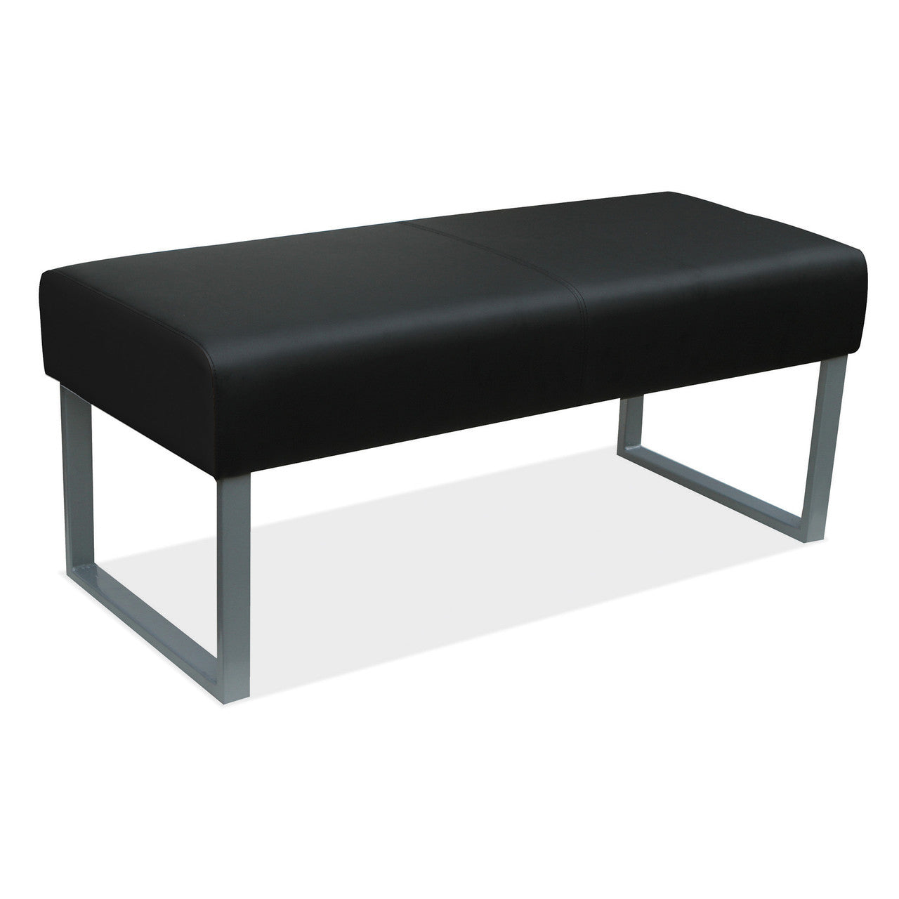 OfficeSource Big & Tall Bench with Silver Frame - 47-1/2"W - Black PU Leather