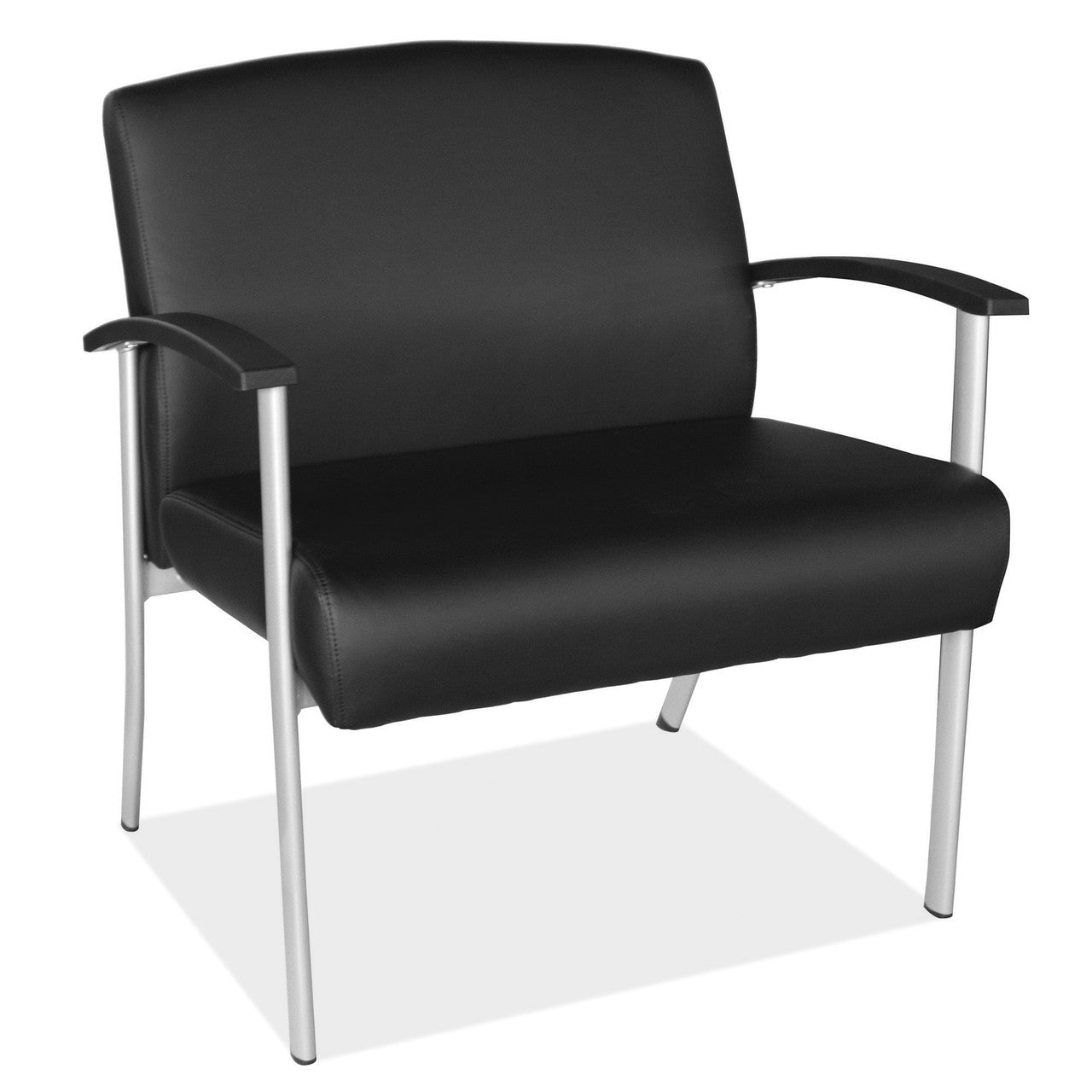 OfficeSource Big & Tall Guest Chair with Silver Frame - 30.75''W  X 34.25''H - Black PU Leather