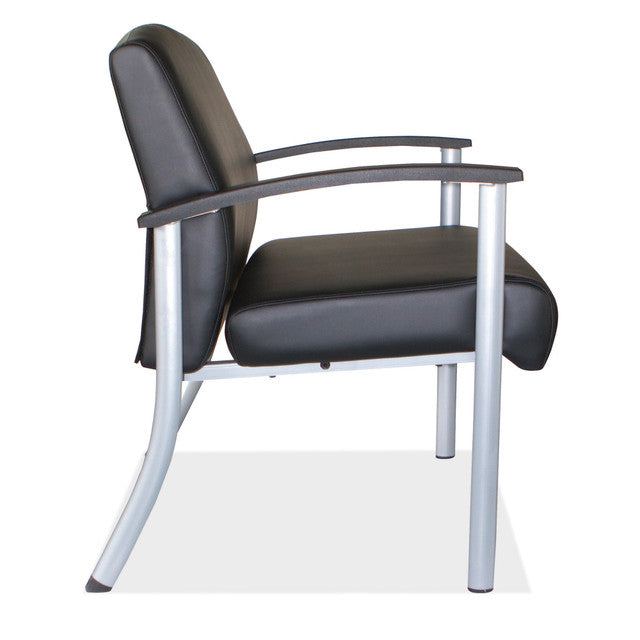 OfficeSource Big & Tall Guest Chair with Silver Frame - 30.75''W  X 34.25''H - Black PU Leather
