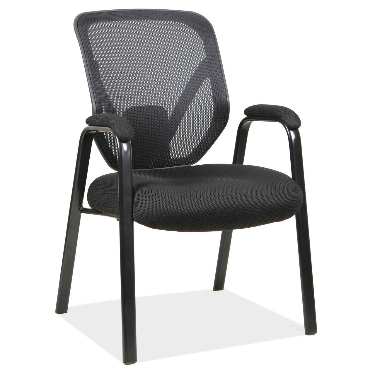 OfficeSource Big & Tall Back Guest Chair with Arms and Black Frame - Black Seat with Black Mesh