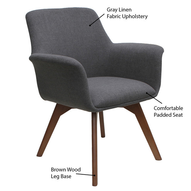 OfficeSource Bolster Mid Back Guest Chair with Wood Leg Base - Gray Linen