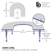 60" x 66" Horseshoe T-Molding Activity Table with Adjustable Chunky Legs - Gray/Blue