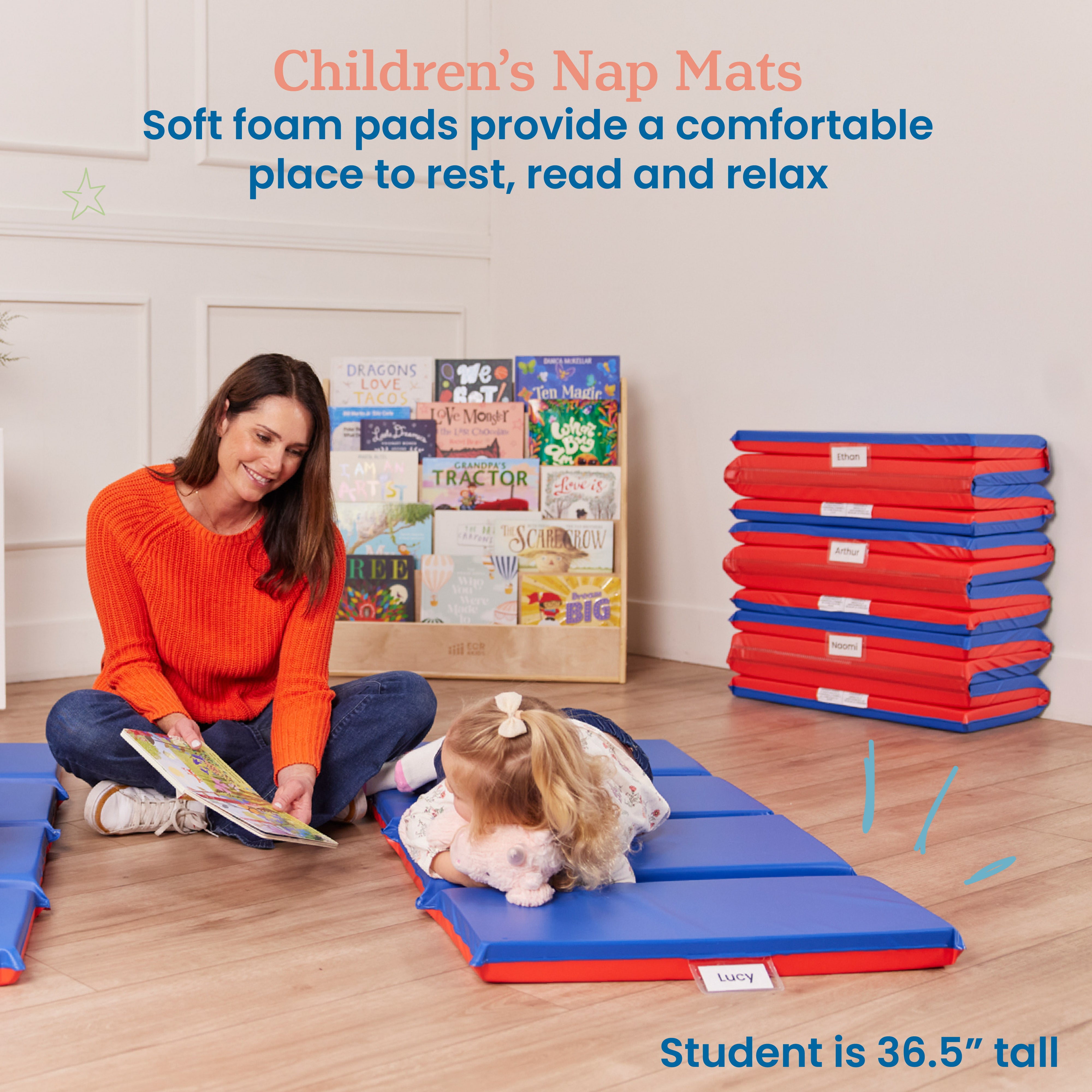 Heavy-Duty Folding Rest Mat 4-Section 2in 5-Pack - Blue/Red