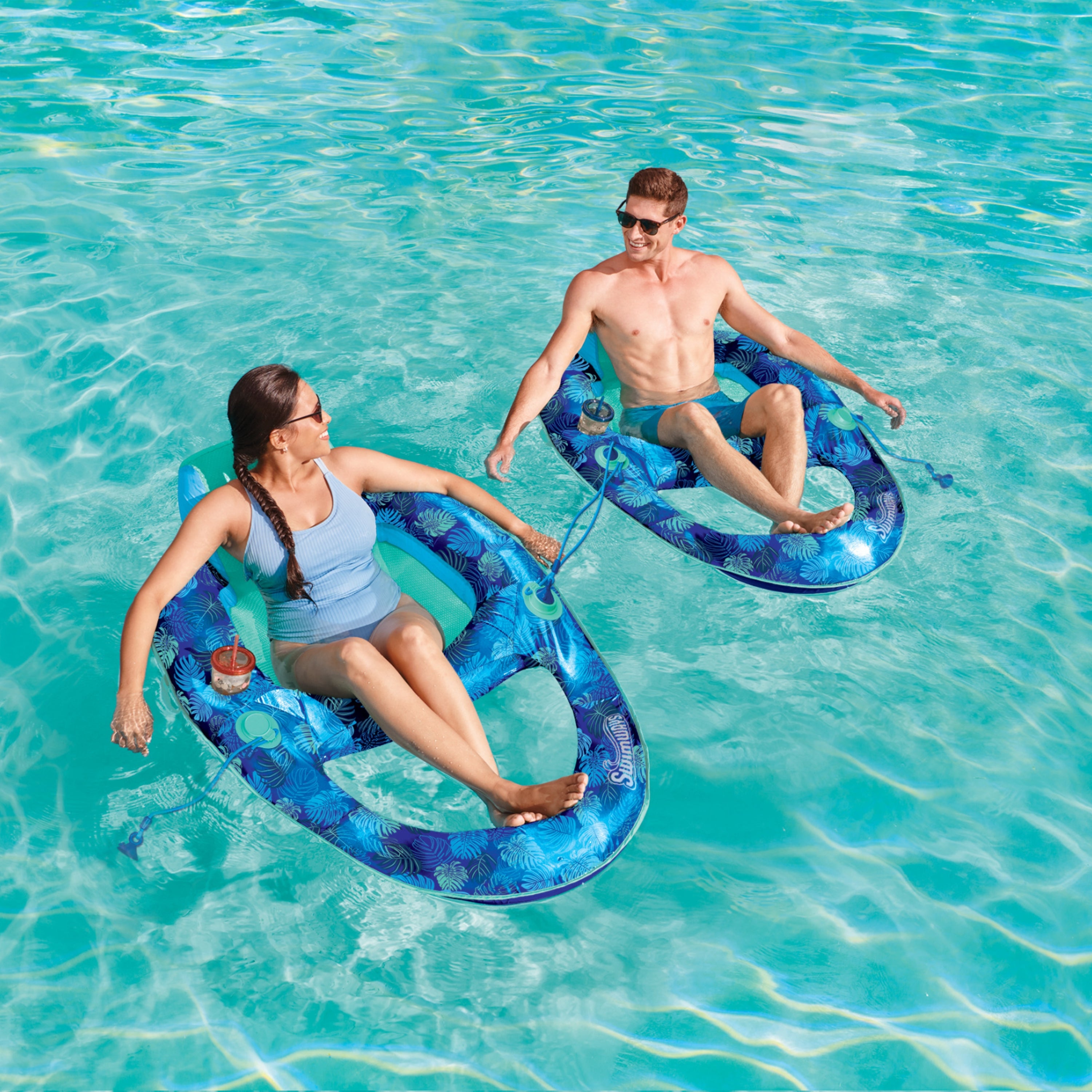 Swimways Elite Spring Float Recliner Pool Lounge Chair, Inflatable Pool Floats with Fast Inflation, Pool Recliner for Adults up to 250 lbs