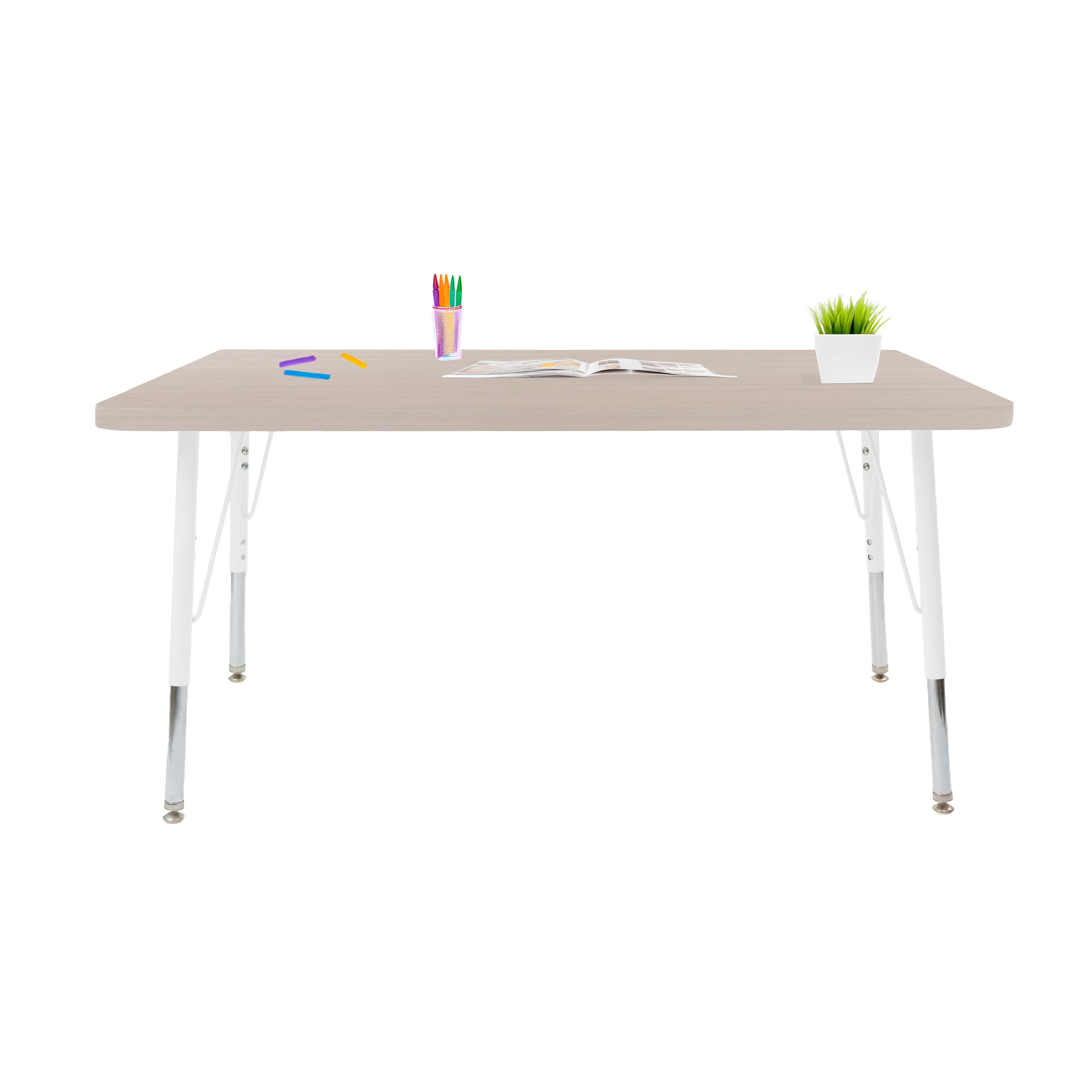 30" x 48" Rectangle Thermofused Woodgrain Activity Table with Standard Legs - Asian Sand/White