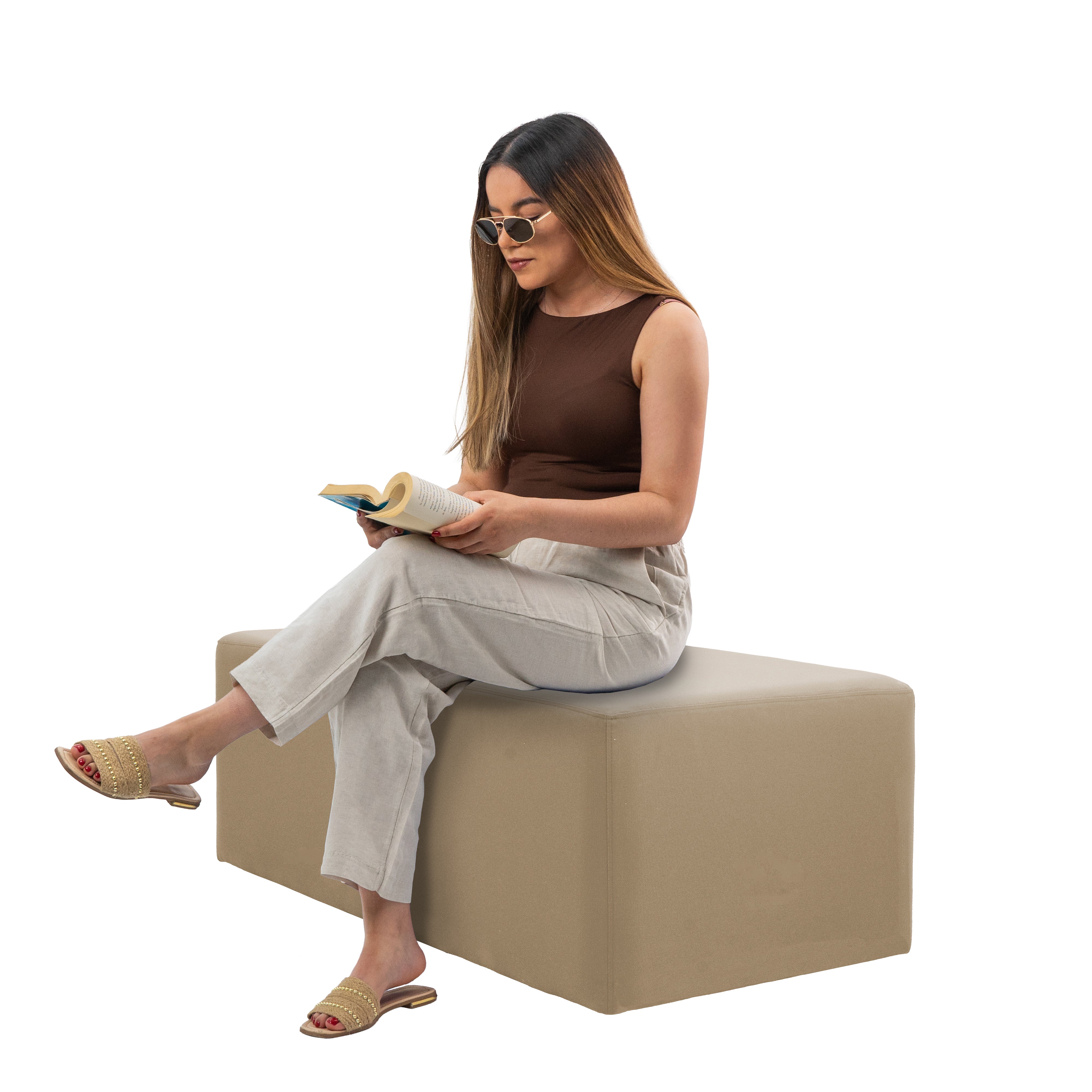 Outdoor 24" x 48" Rectangle Ottoman with Sunbrella®, 18" H - Spectrum Sand