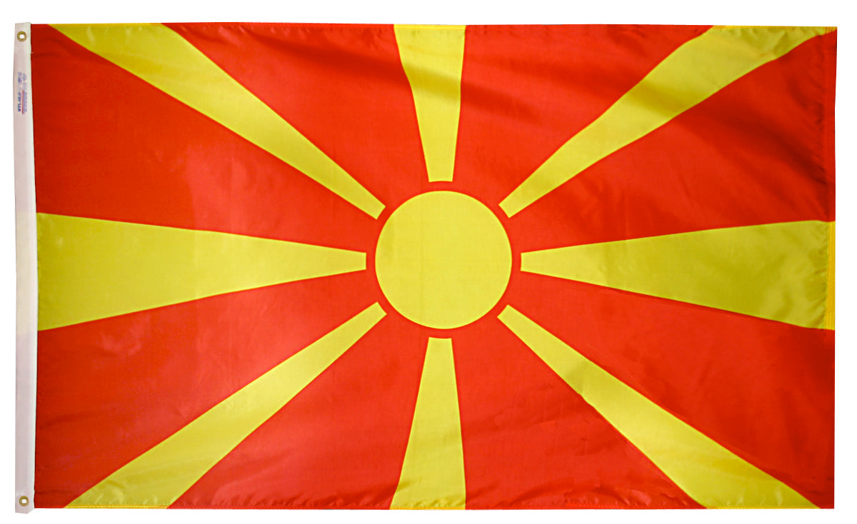 Macedonia Flag 3x5 ft. Nylon SolarGuard Nyl-Glo 100% Made in USA to Official United Nations Design Specifications.