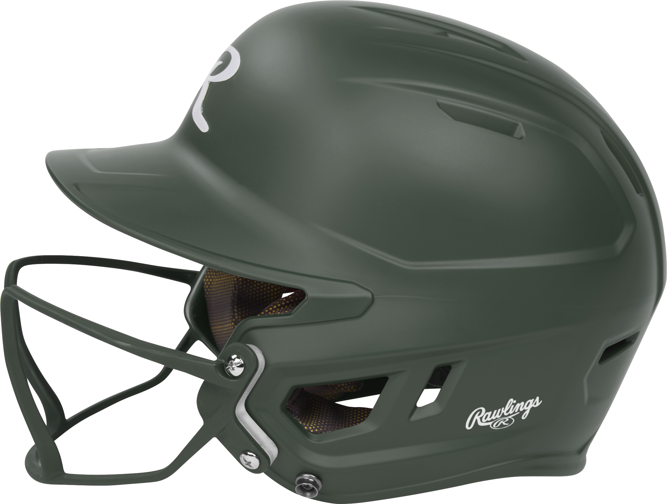 Rawlings Mach Hi-Viz Senior Matte Batting Helmet With Hi-Viz Face Guard - Dark Green
