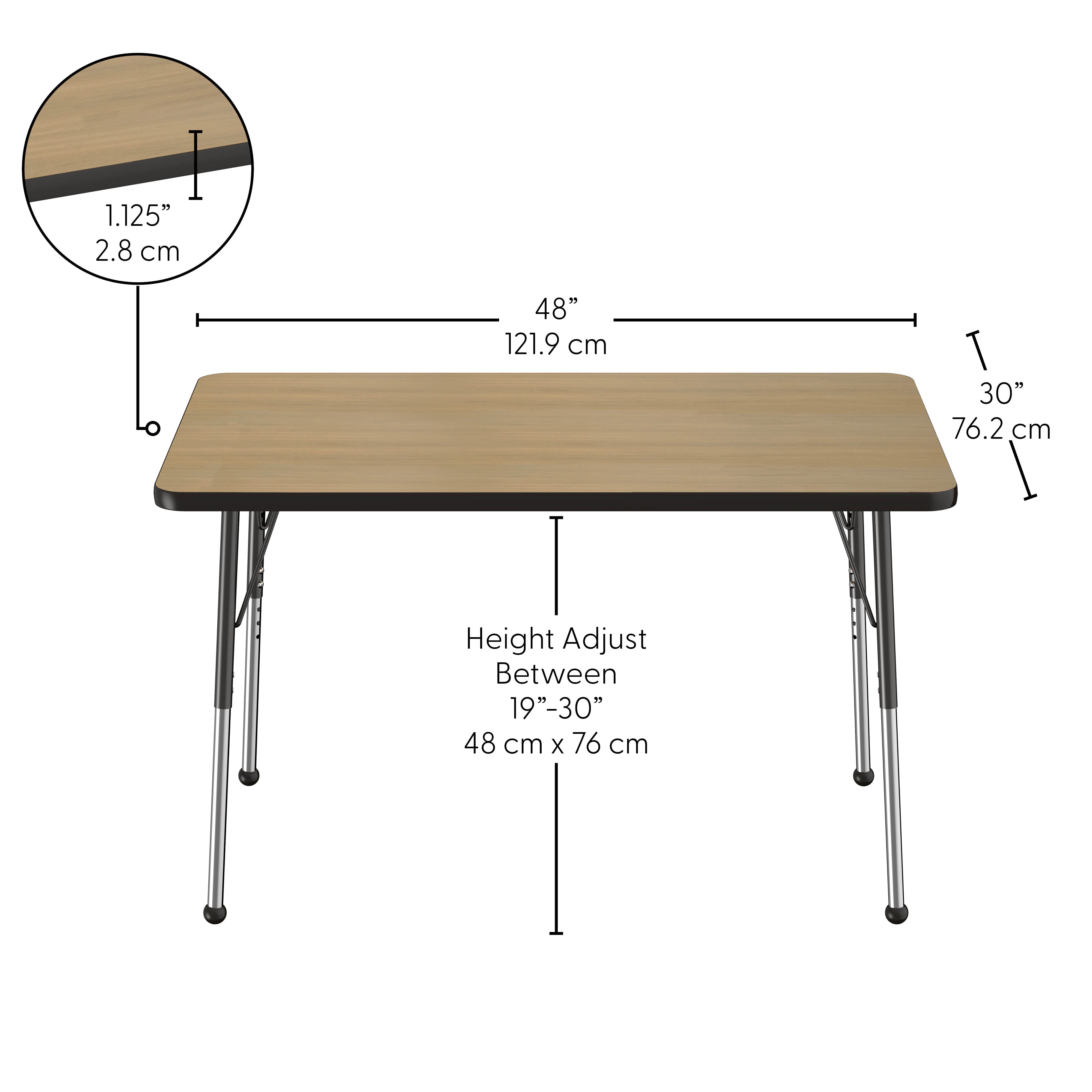 30" x 48" Rectangle Thermofused Activity Table with Adjustable Standard Ball Glide Legs - Pasadena Oak/Black