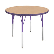 36" Round T-Molding Activity Table with Adjustable Standard Swivel Glide Legs - Maple/Purple