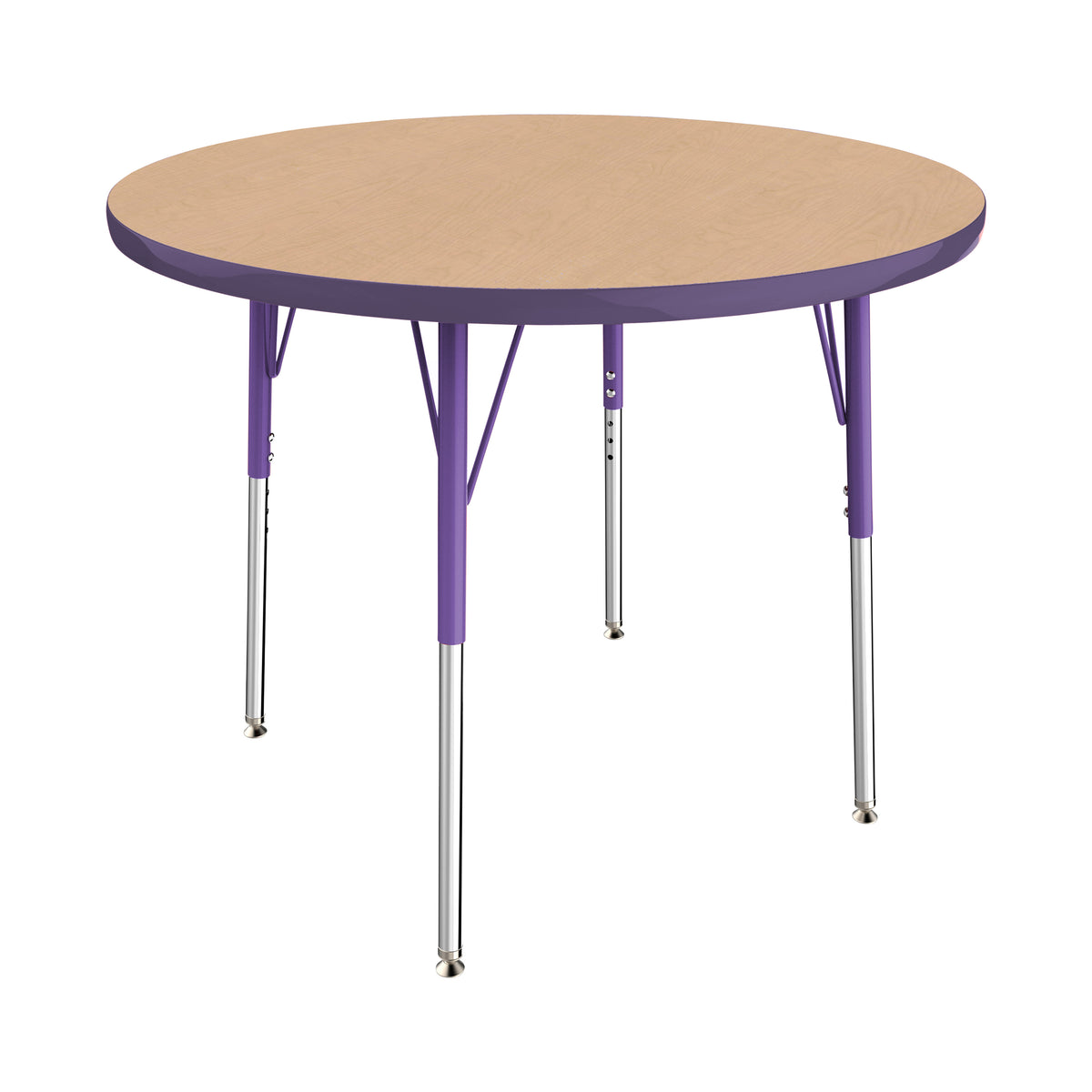 36" Round T-Molding Activity Table with Adjustable Standard Swivel Glide Legs - Maple/Purple