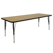 30" x 72" Rectangle Thermofused Activity Table with Adjustable Standard Swivel Glide Legs - Pasadena Oak/Black