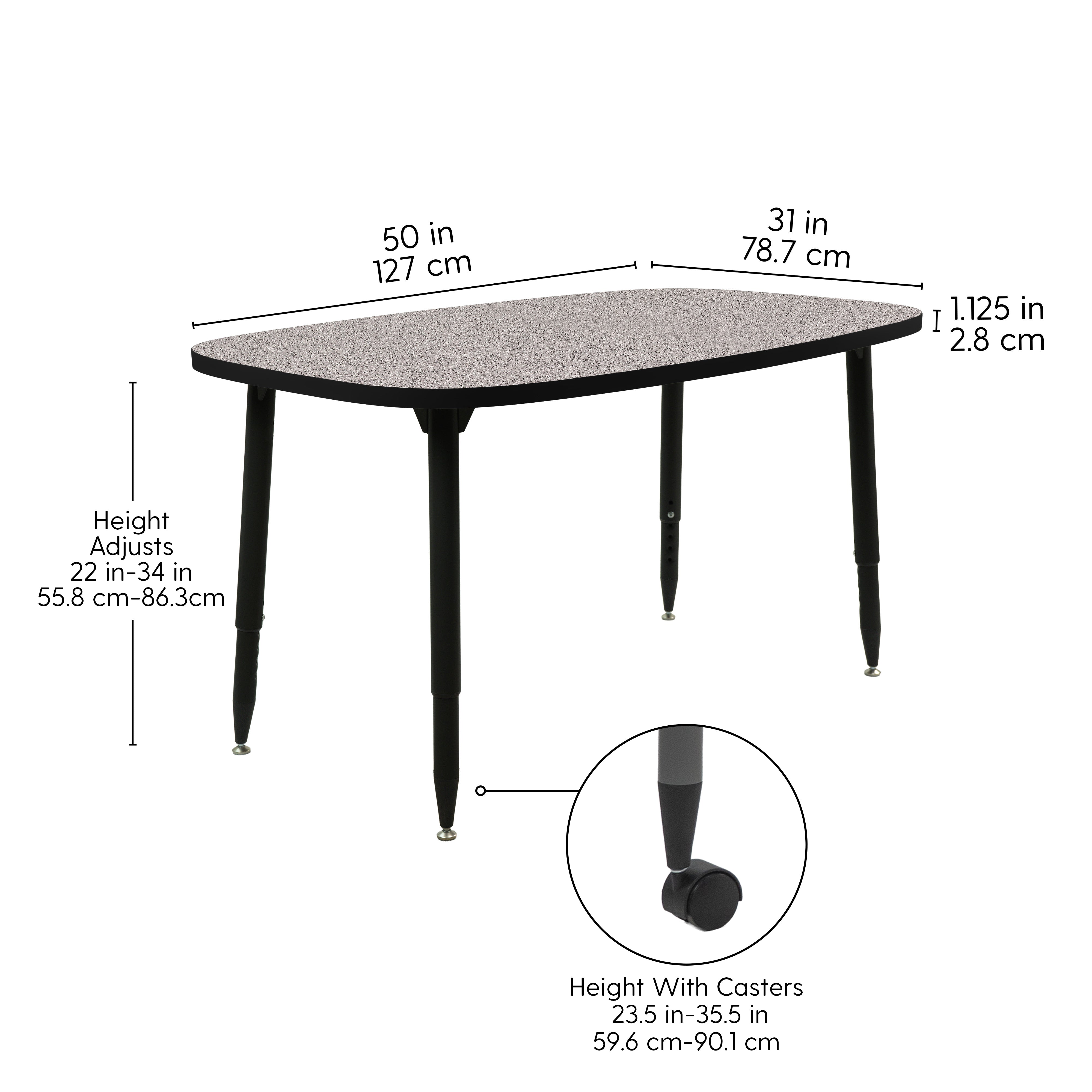 Adapte 31" x 50" Rounded Rectangle Thermofused Activity Table with Adjustable Tapered Legs - Gray/Black