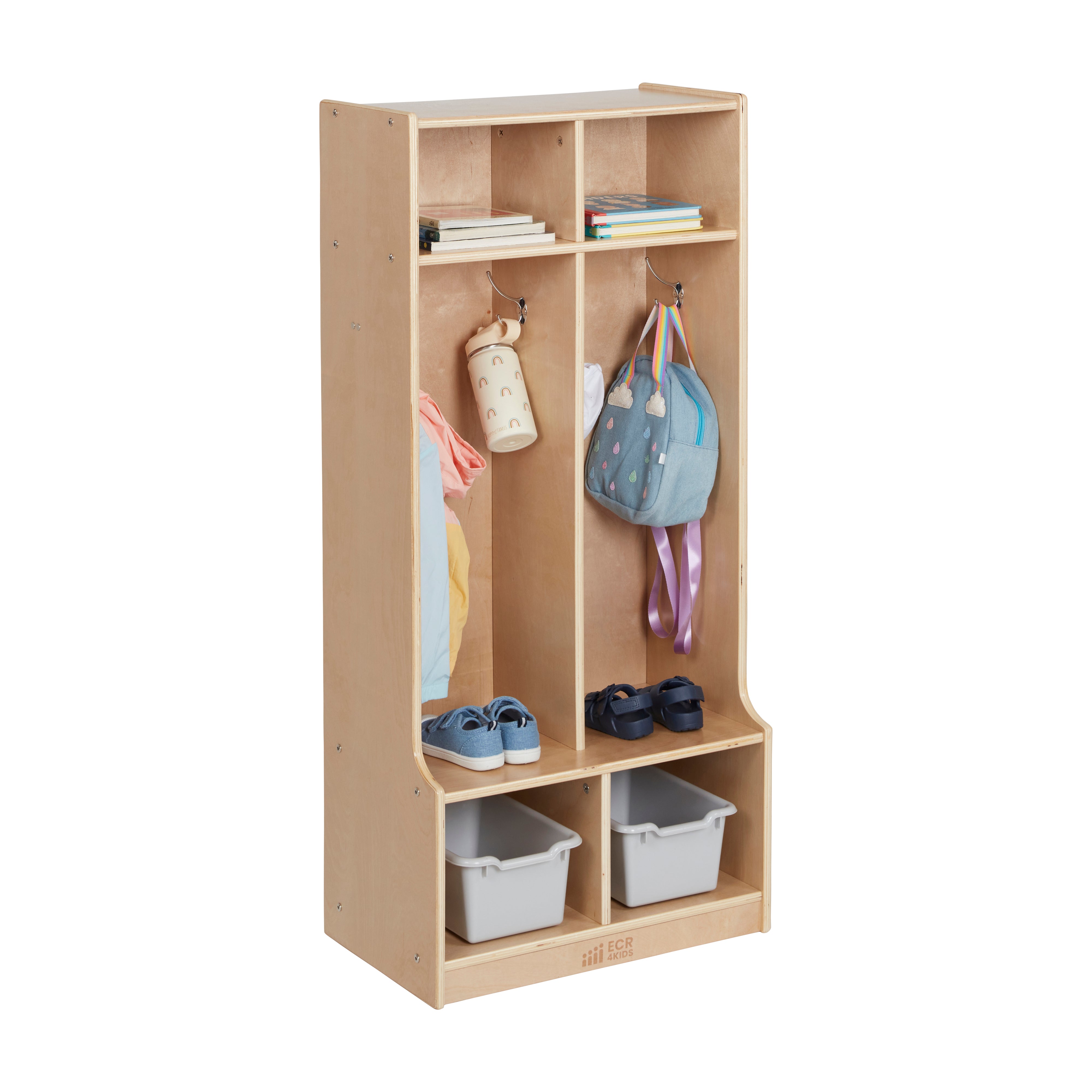 2-Section Coat Locker with Bench - Natural