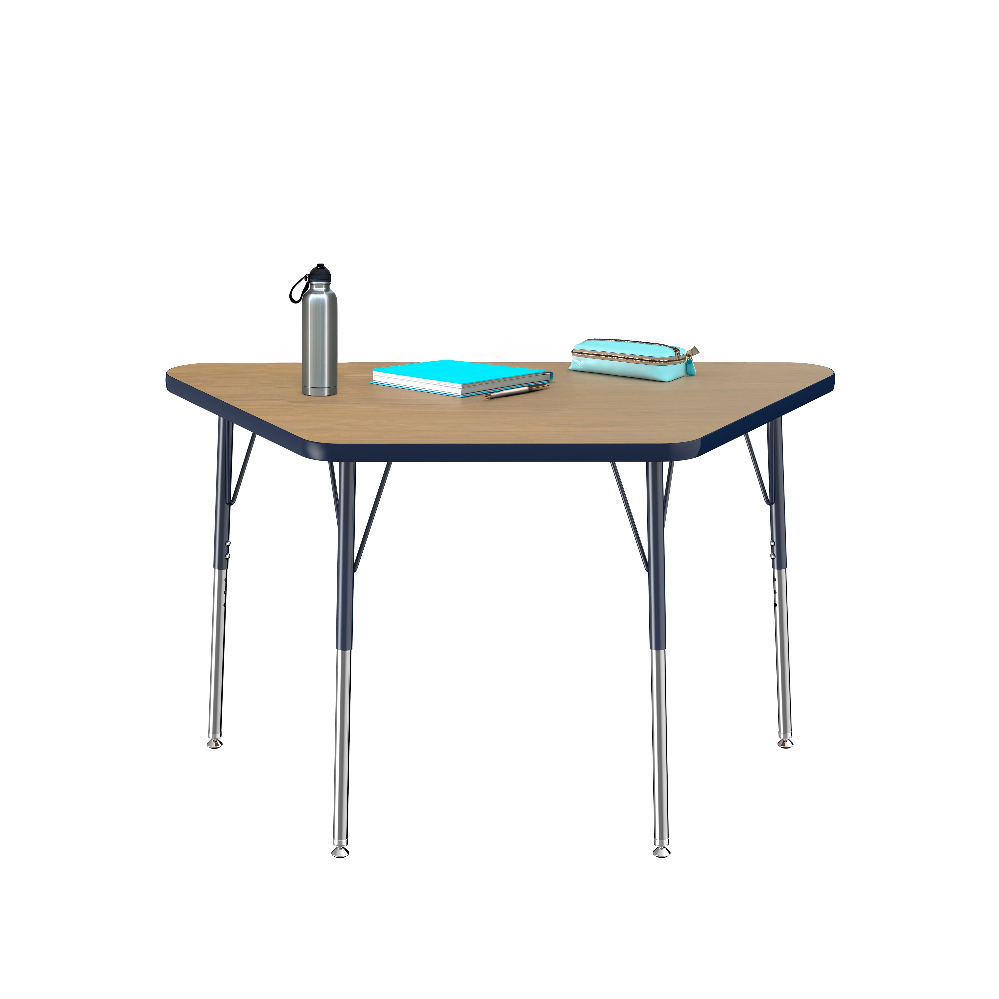 24" x 48" Trapezoid T-Molding Activity Table with Adjustable Standard Swivel Glide Legs - Pasadena Oak/Navy
