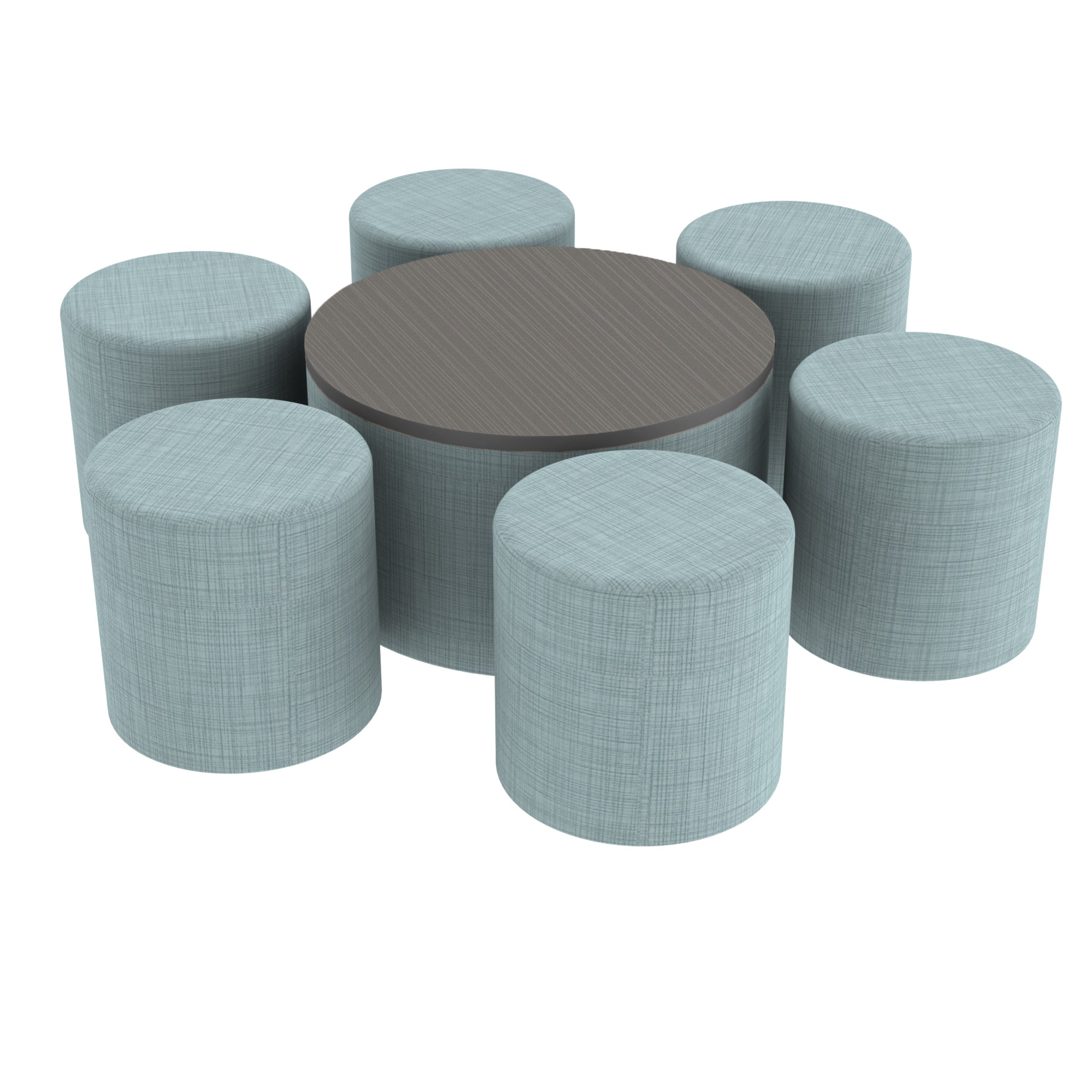 Pro Series 30" Round Ottoman Table with Round 18" H Seating, 7-Piece Set - Sky Blue Crosshatch/Cosmic Strandz