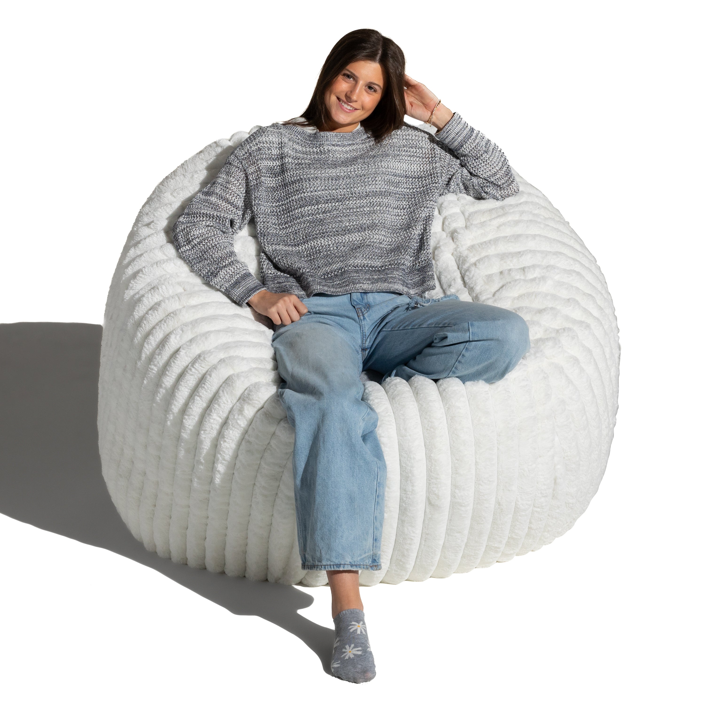 Jaxx 5 Foot Saxx Bean Bag Chair for Adults - Luxe Faux Fur, Mondo Ivory