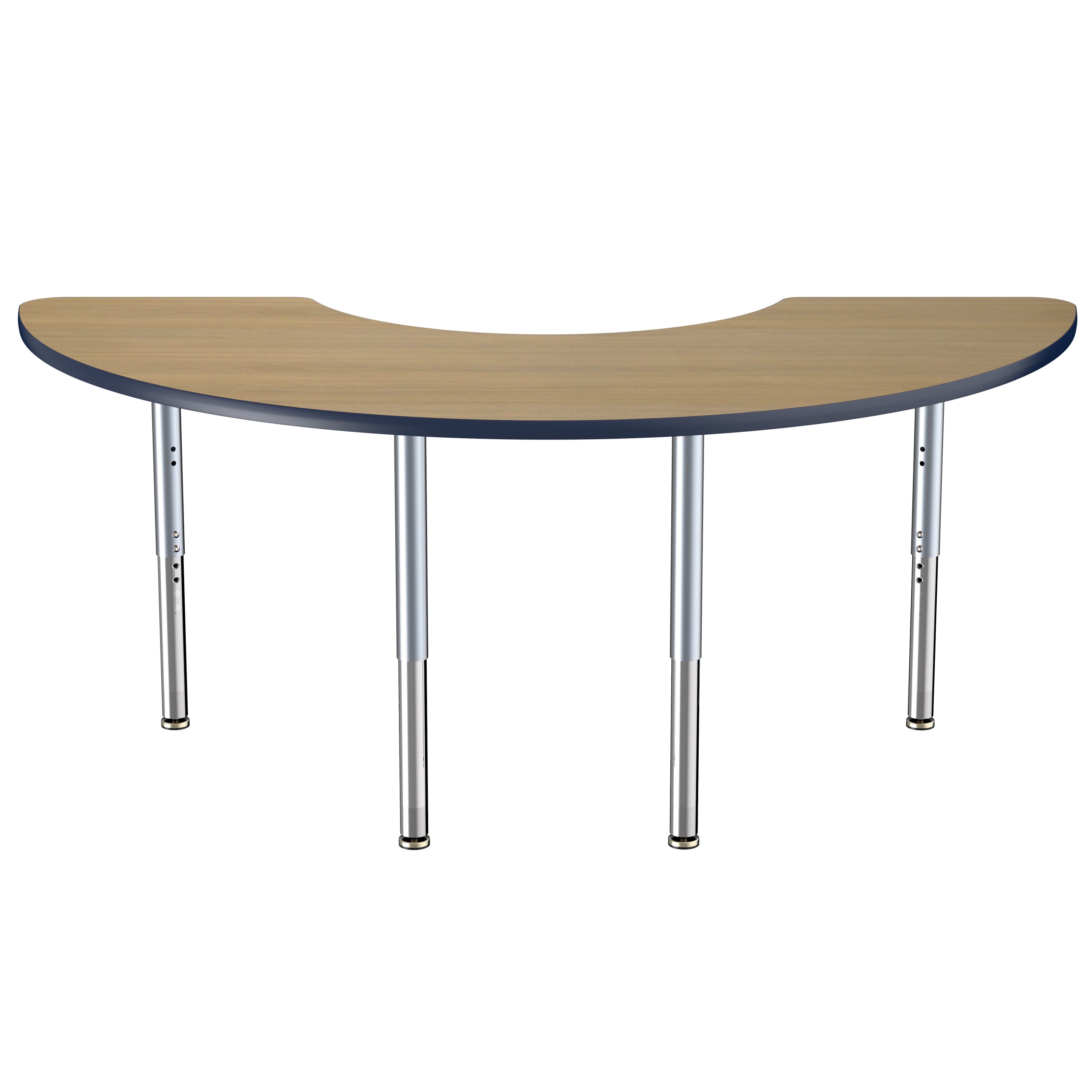 36" x 72" Half Moon Thermofused Activity Table with Adjustable Super Legs - Pasadena Oak/Navy/Silver