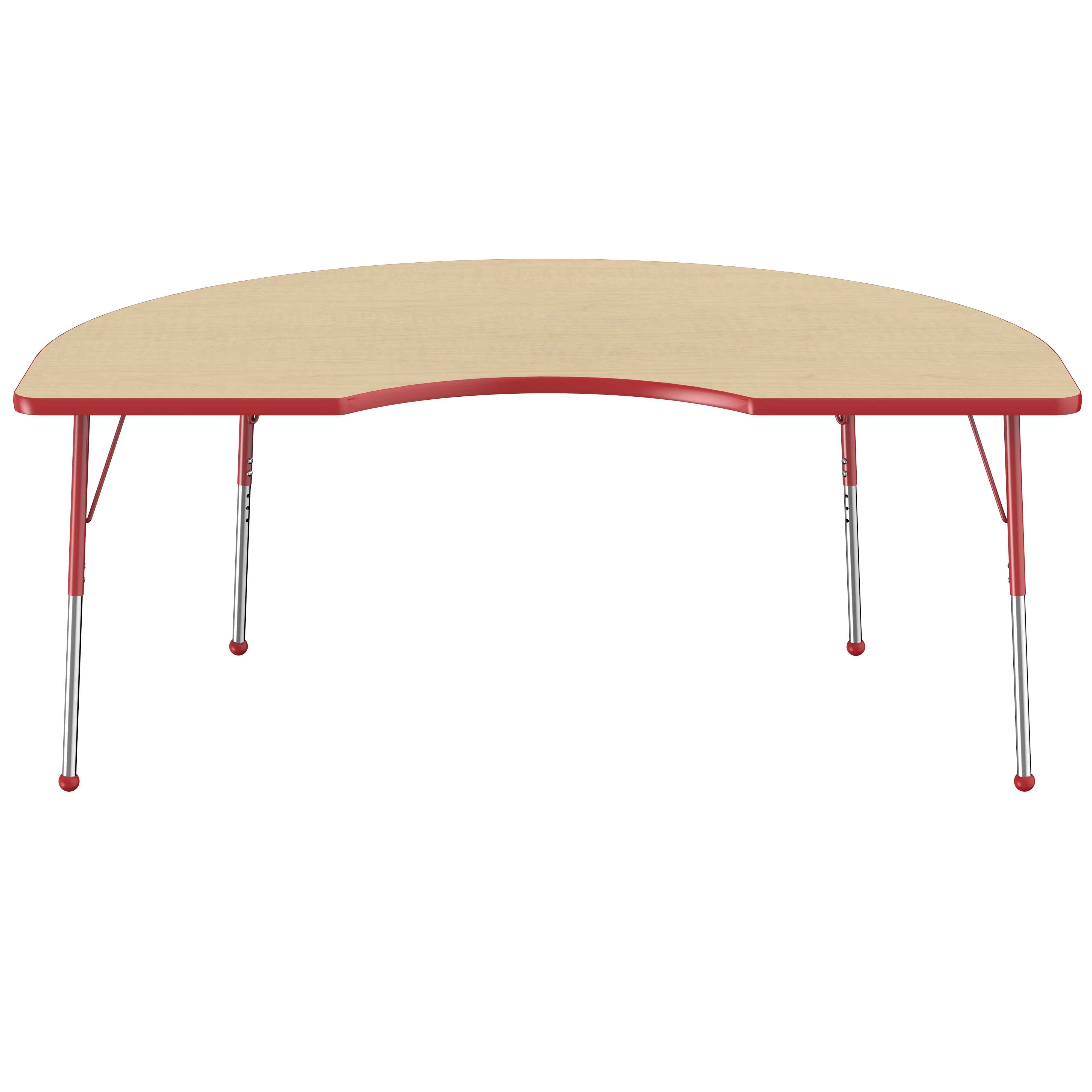 48" x 72" Kidney T-Molding Activity Table with Adjustable Standard Ball Glide Legs - Maple/Red
