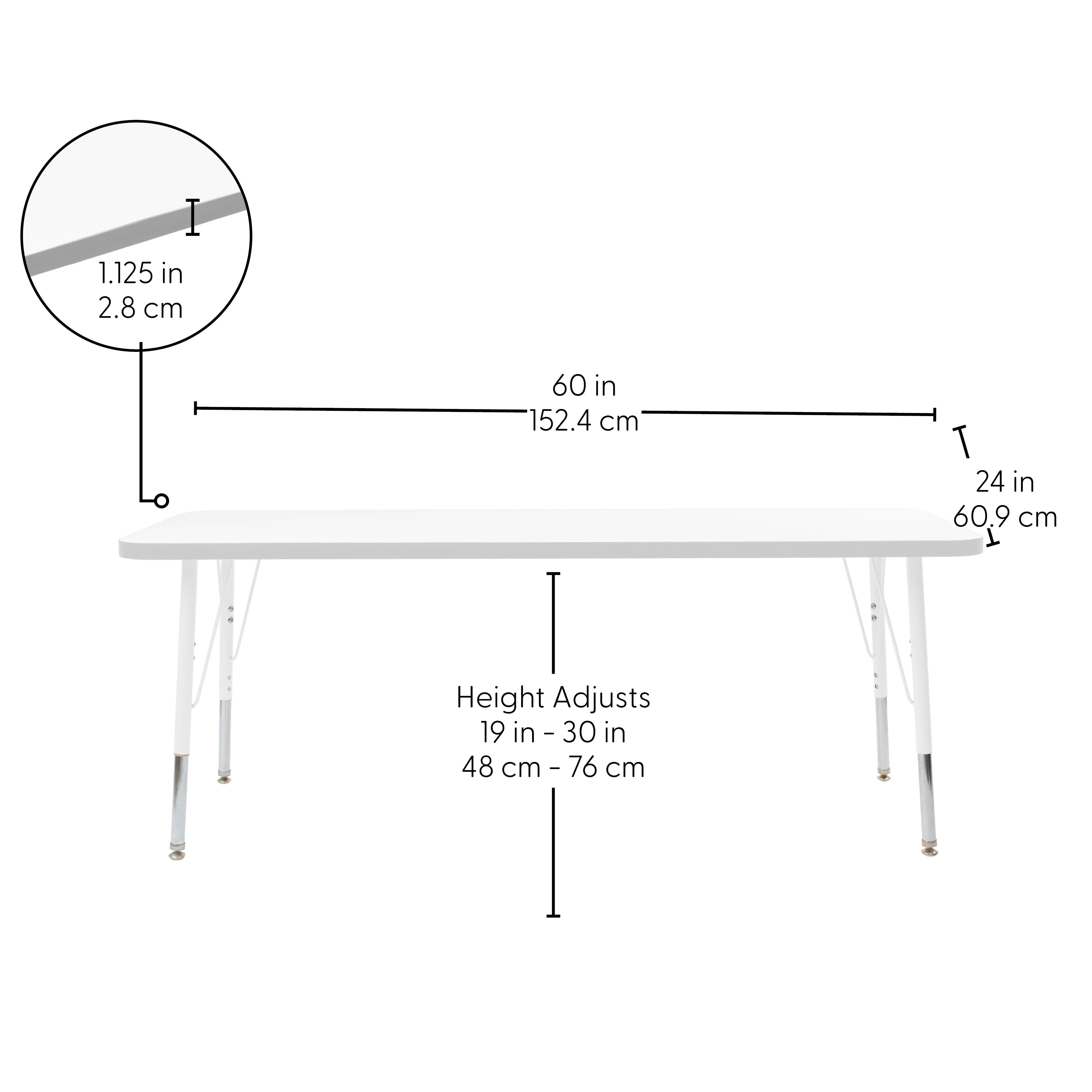 24" x 60" Rectangle Thermofused Activity Table with Adjustable Standard Swivel Glide Legs - White/Light Gray/White