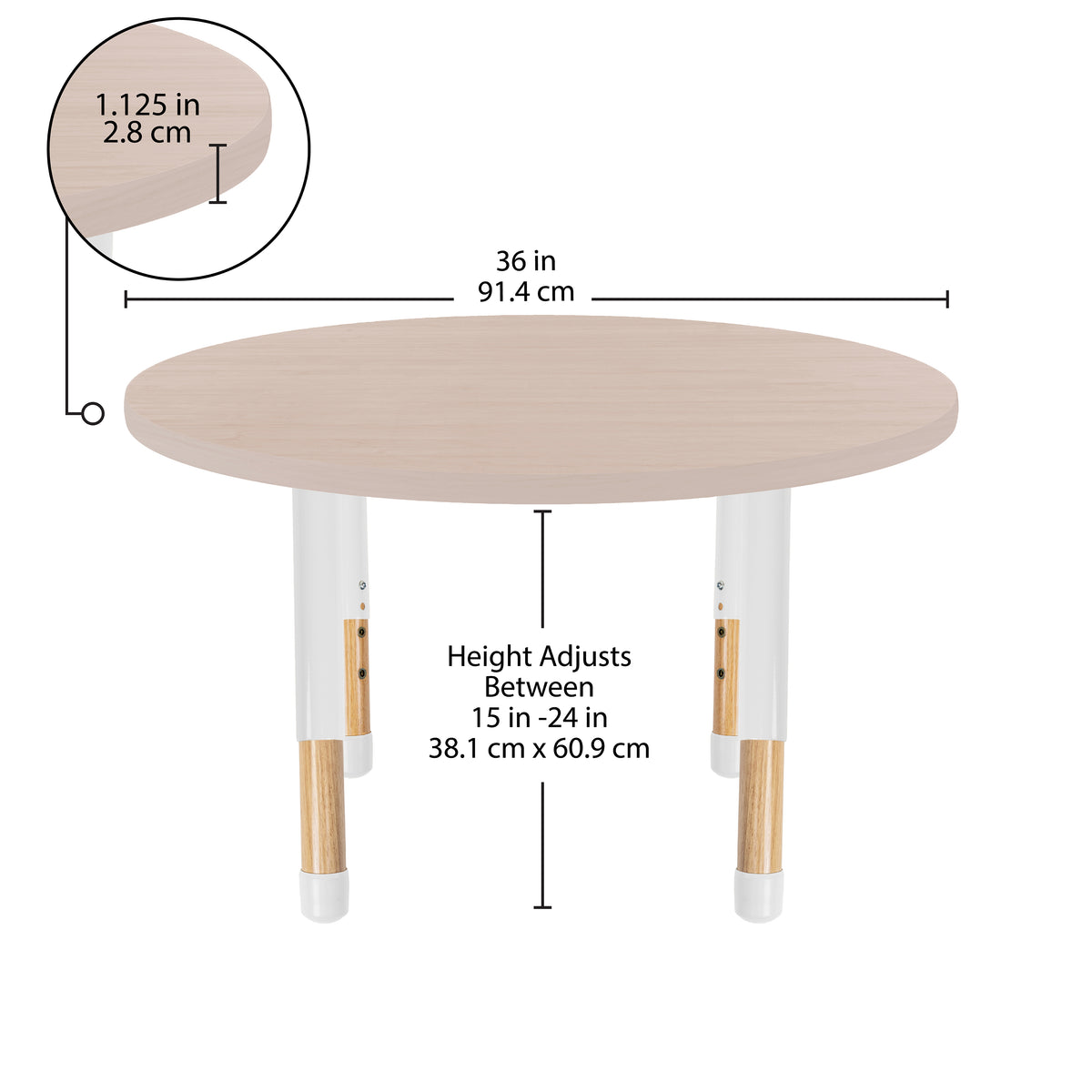 36" x 36" Round Thermofused Activity Table with Adjustable Chunky Wood Legs - Asian Sand/White/Natural