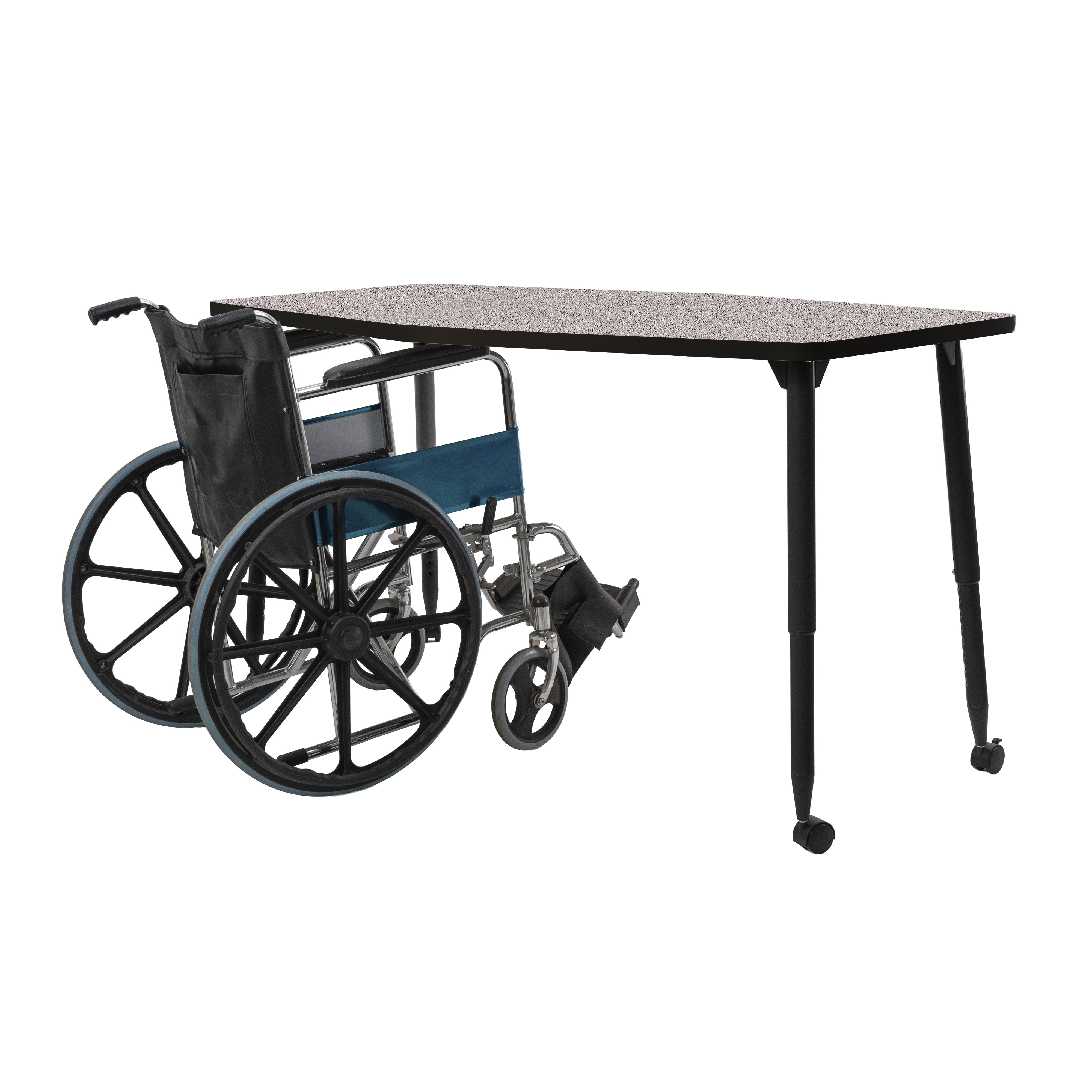 Adapte 34" x 60" Long Hexagon Thermofused Activity Table with Adjustable Tapered Legs - Gray/Black