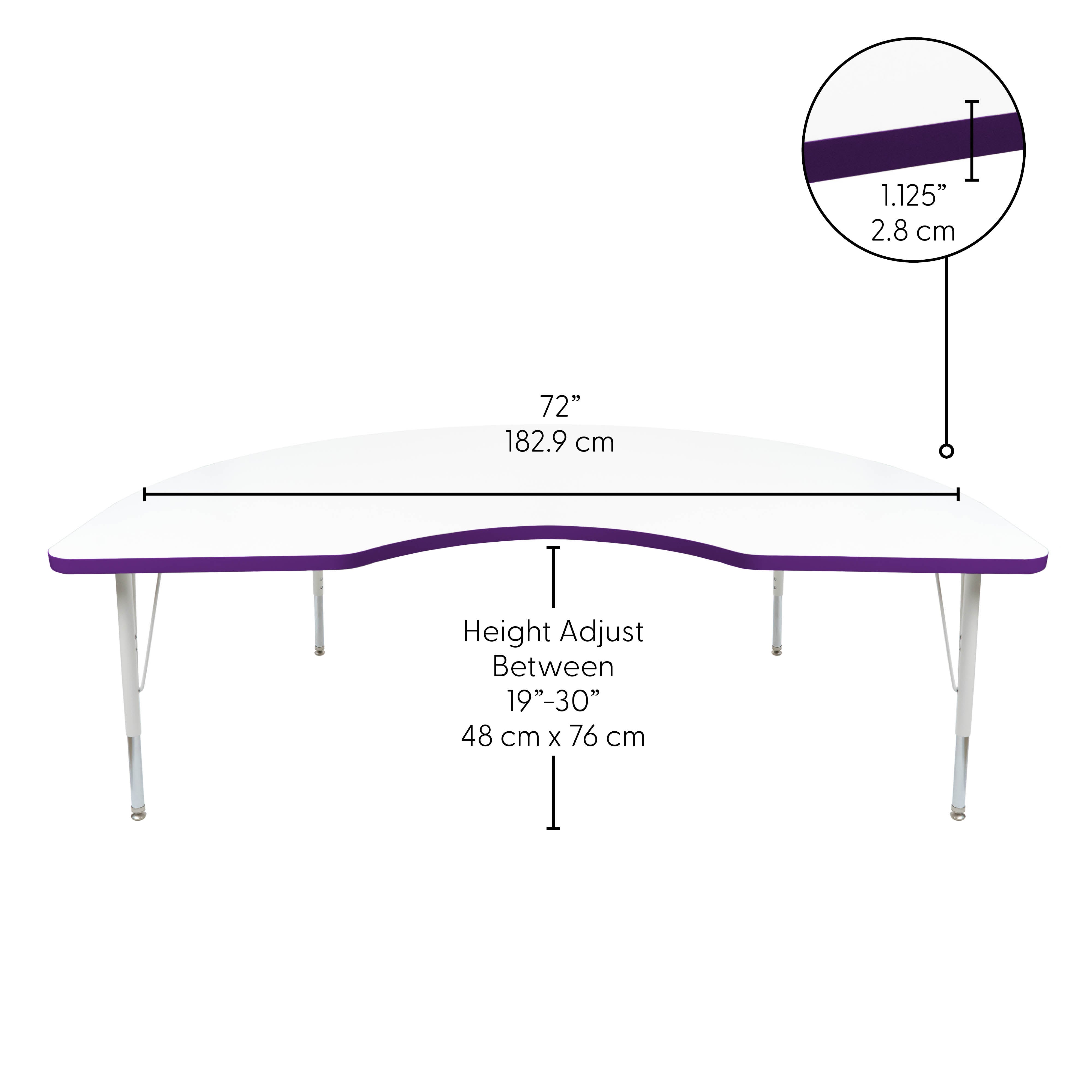 48" x 72" Kidney Thermofused Activity Table with Adjustable Standard Swivel Glide Legs - White/Eggplant/White