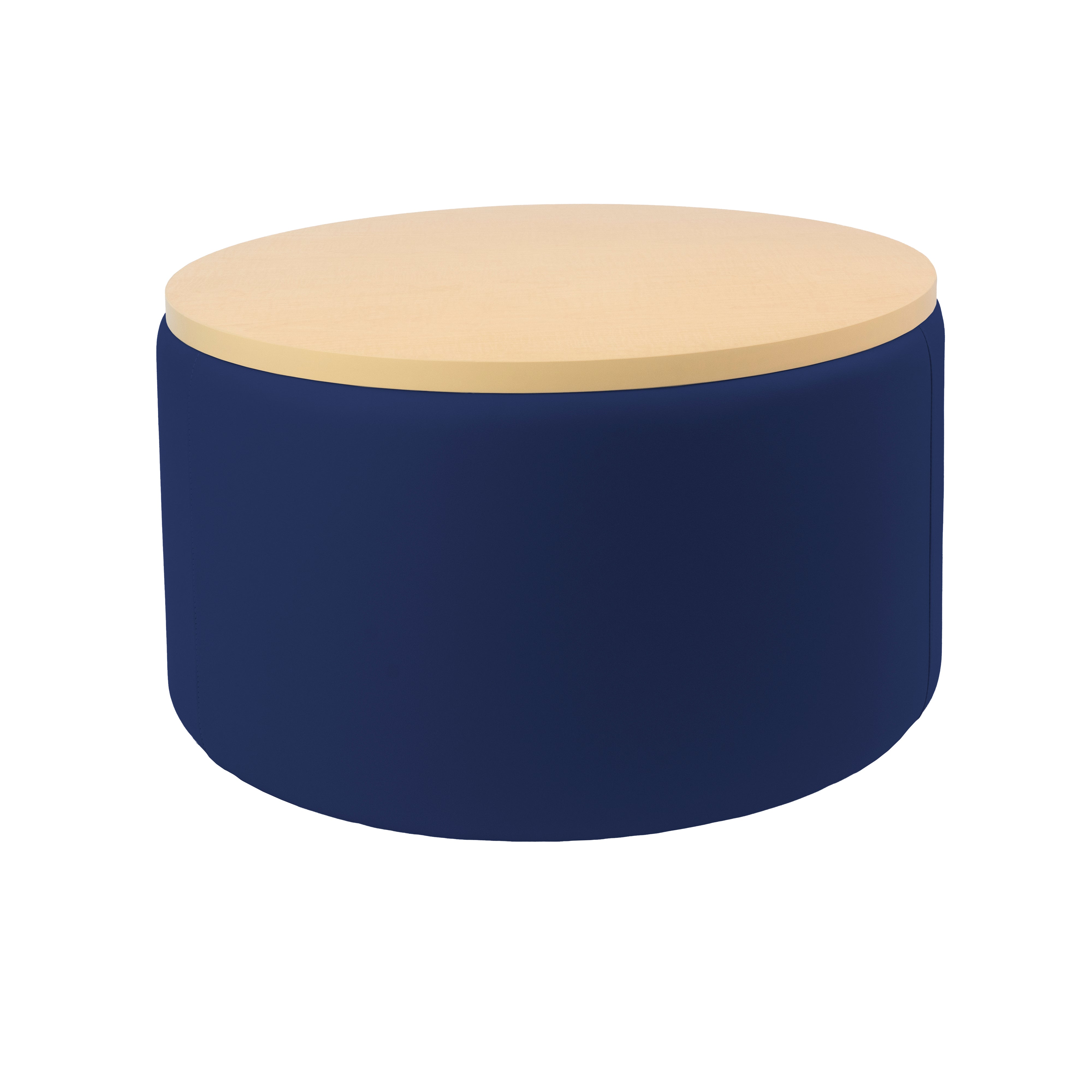 Pro Series Upholstered 30" Round Ottoman Table 18" Height - Navy/Maple