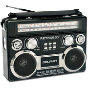 Dolphin Audio Dolphin RETROBOX Portable Bluetooth Speaker with Radio, AC/DC Power, Rechargeable Battery, USB/SD/FM/AM/SW/AUX, and High Sensitivity Antenna with Leather Handle and Shoulder Strap (SP-411BT) - Black