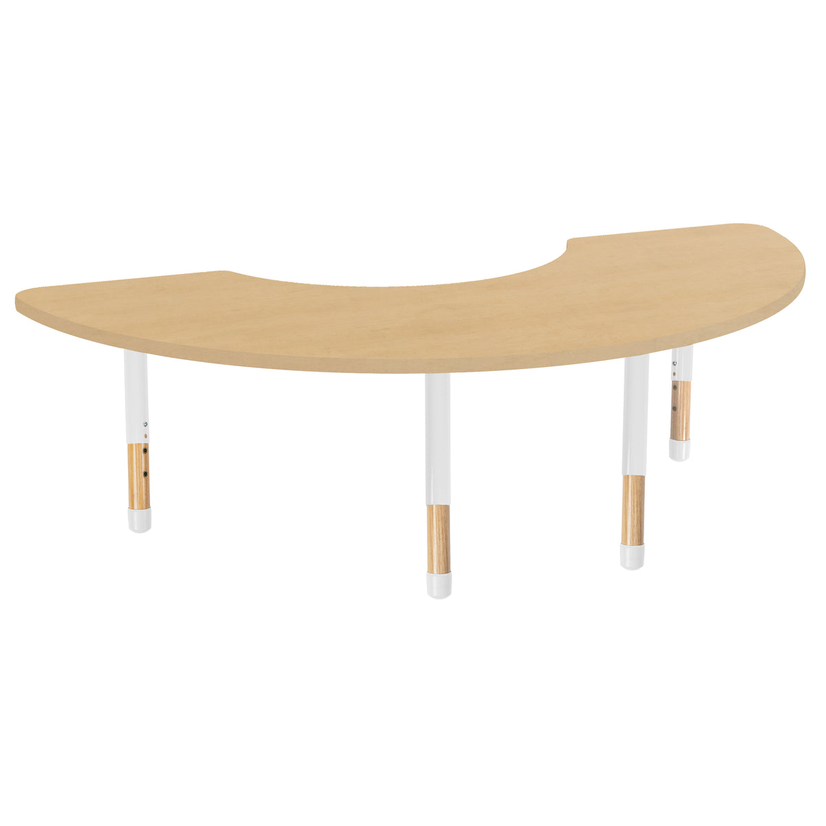 36" x 72" Half Moon Thermofused Activity Table with Adjustable Chunky Wood Legs - Maple Grain/White/Natural