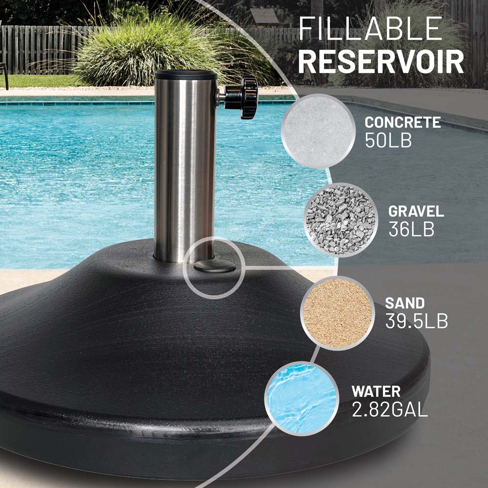 Fillable 50 lb Premium Umbrella Base with Stainless Stem (Black)