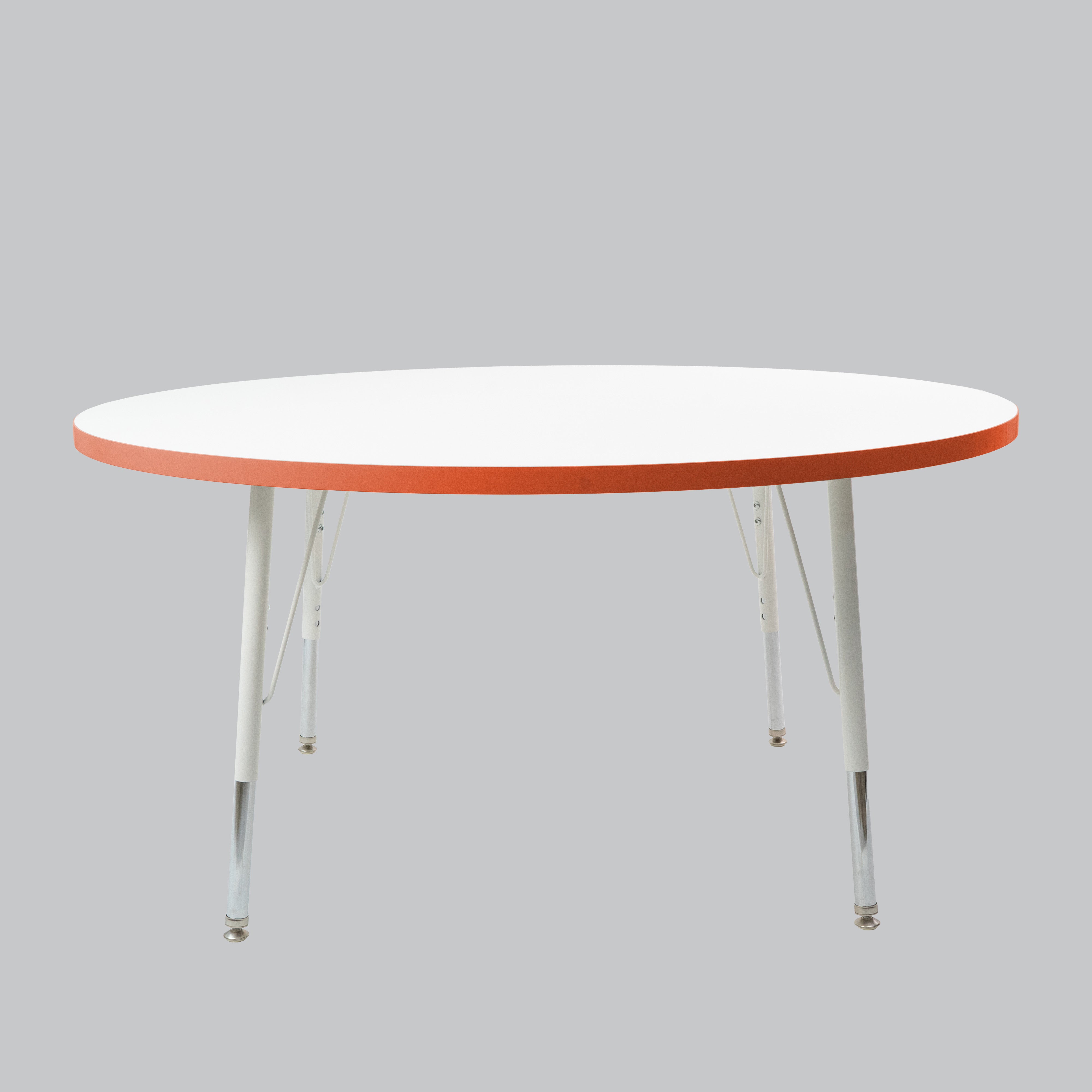 48" Round Thermofused Activity Table with Adjustable Standard Swivel Glide Legs - White/Tangerine/White