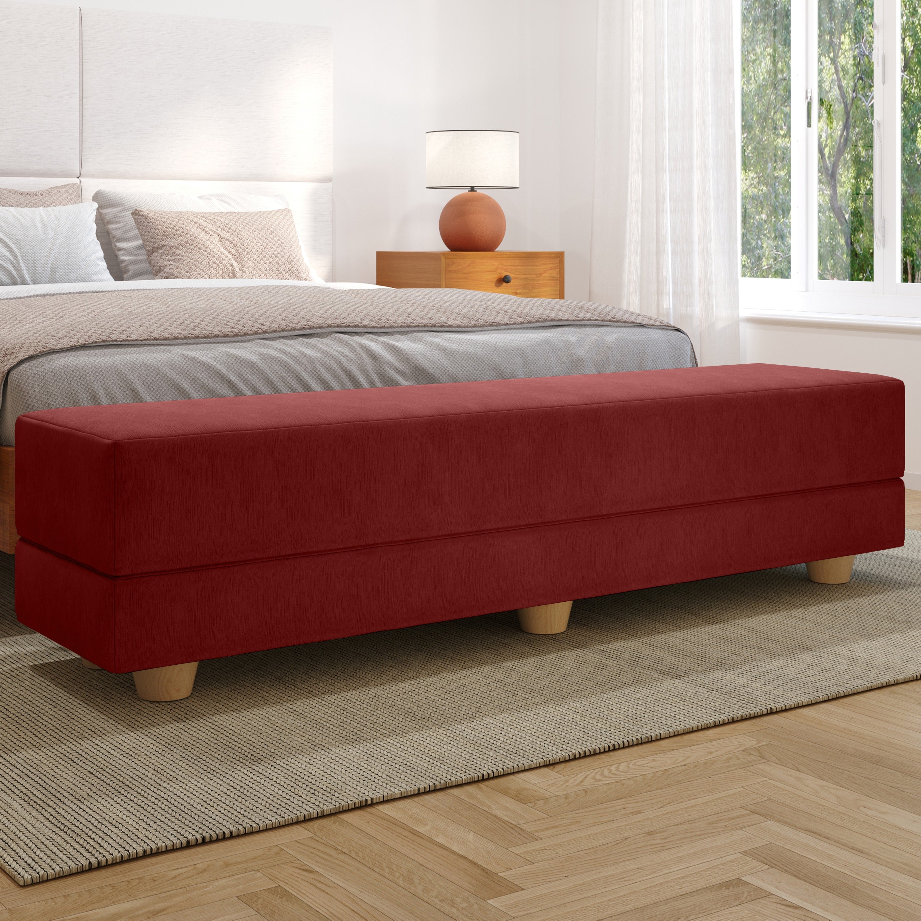 Jaxx Camden Convertible Bed Bench / Fold-Out Twin Guest Bed, Berry