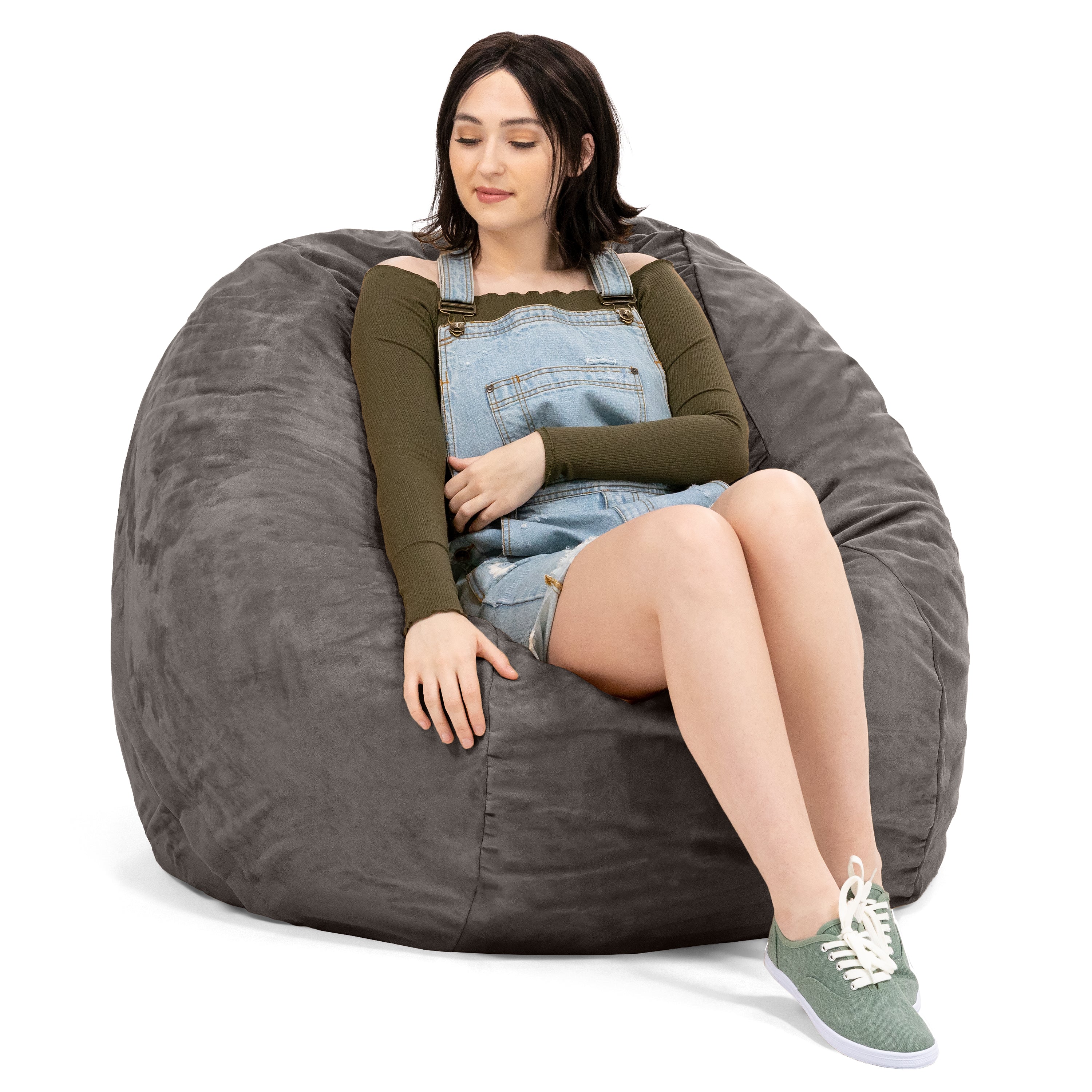 Jaxx Basics 4 Foot Large Adult Bean Bag Chair, Oversized with Filler, Gray