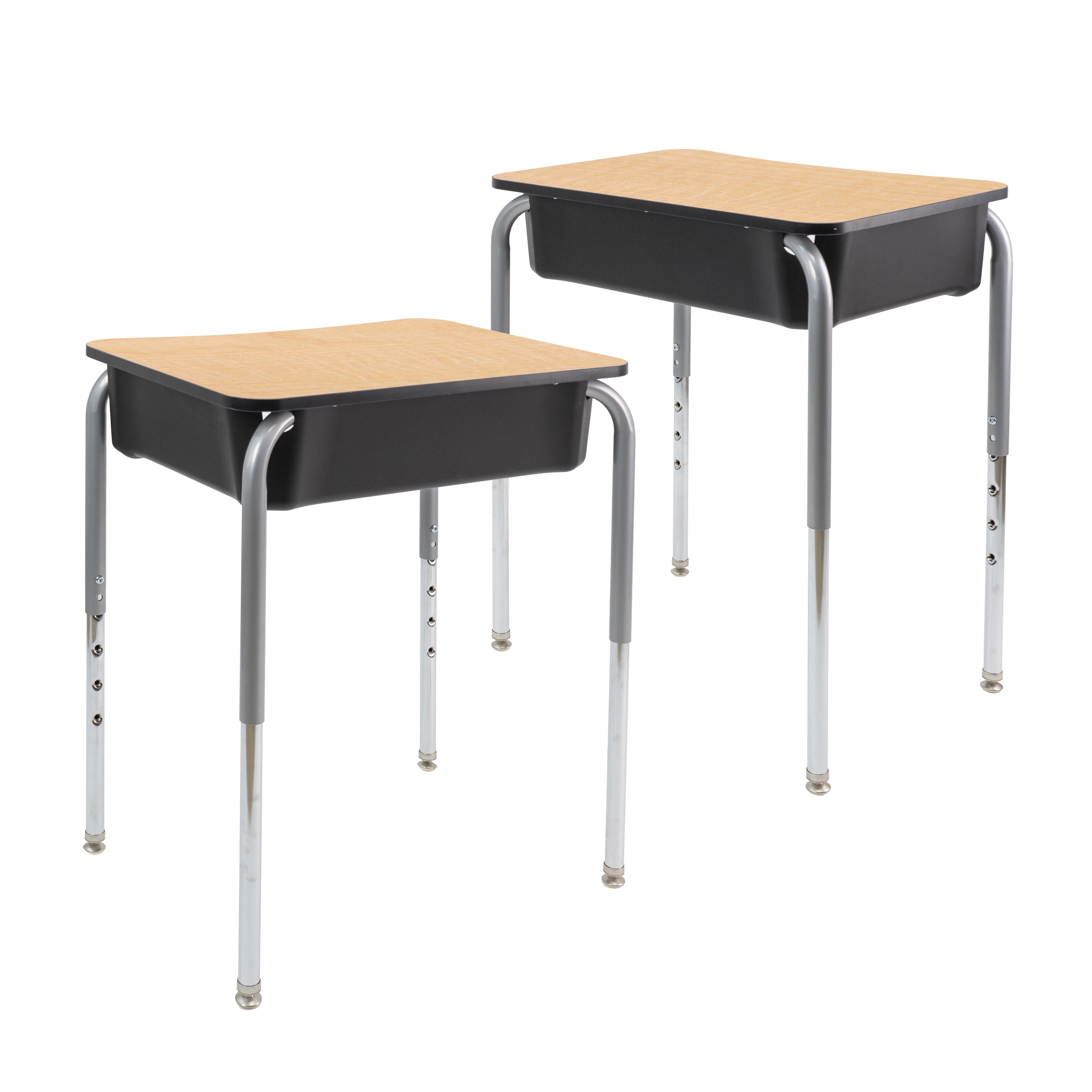 18" x 24" Belly Curve Open Front Desk with Book Box, 2-pack - Maple/Black/Silver/Black