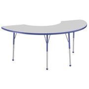 36" x 72" Half Moon Thermofused Activity Table with Adjustable Standard Ball Glide Legs - Gray/Blue