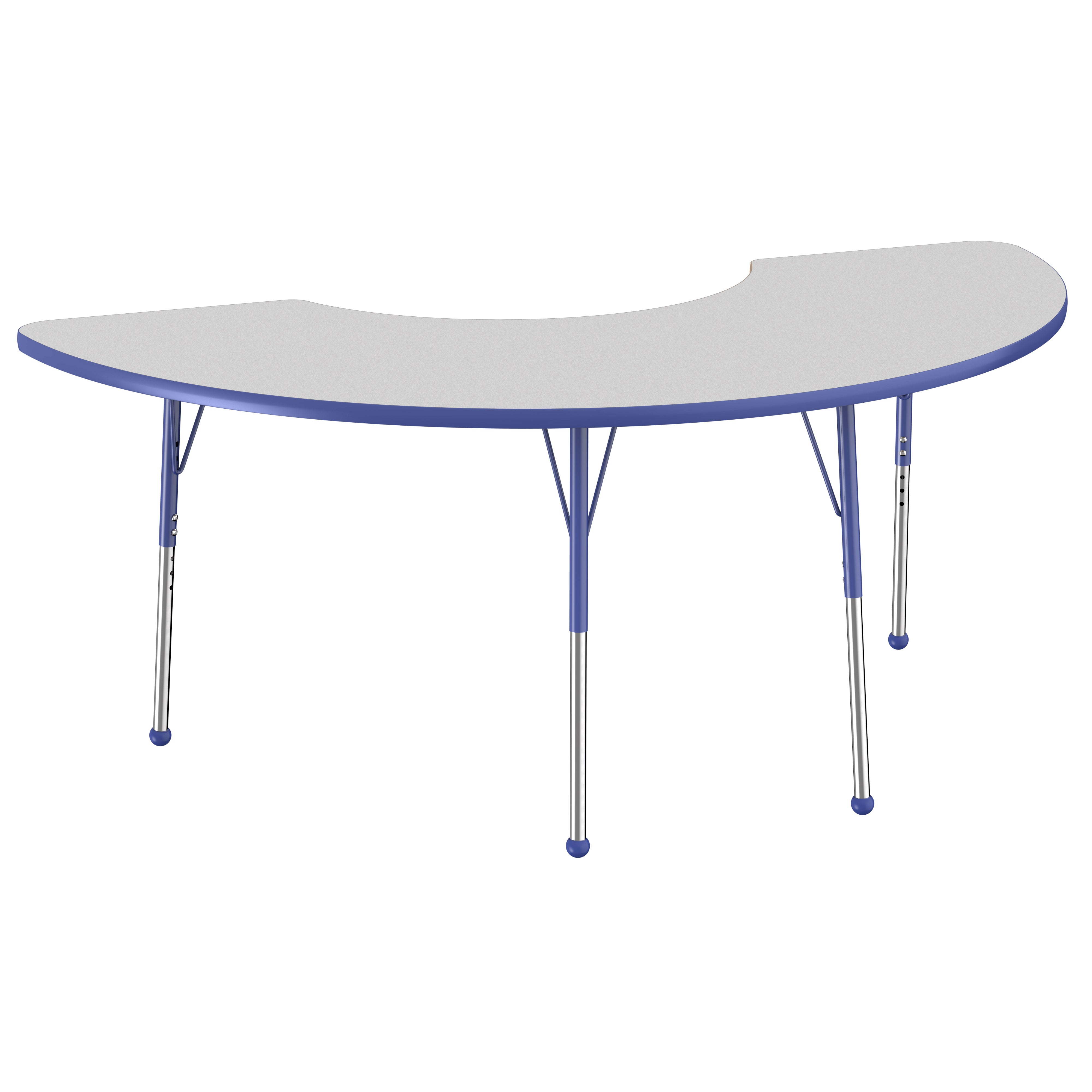 36" x 72" Half Moon Thermofused Activity Table with Adjustable Standard Ball Glide Legs - Gray/Blue