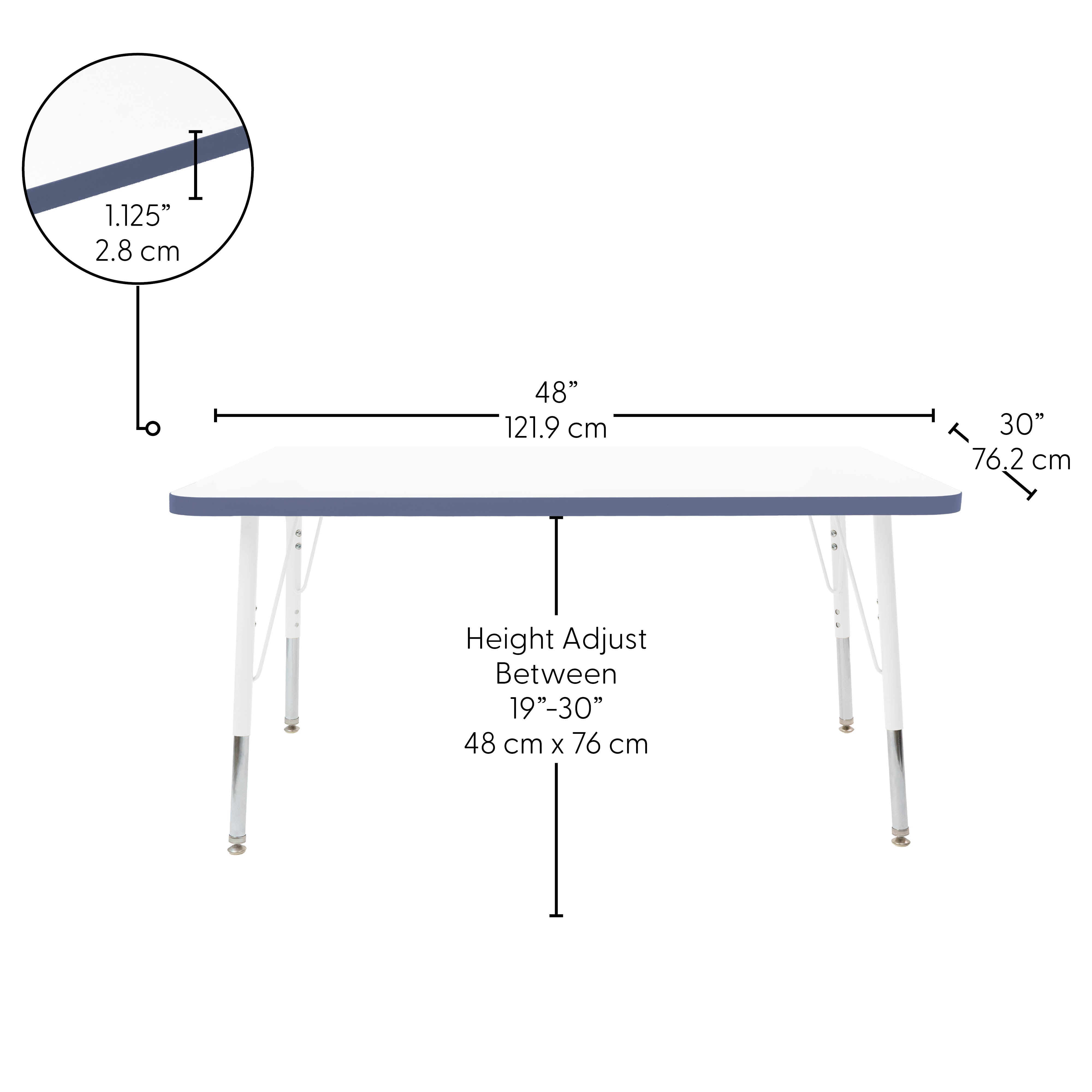 30" x 48" Rectangle Thermofused Activity Table with Adjustable Standard Swivel Glide Legs - White/Navy/White