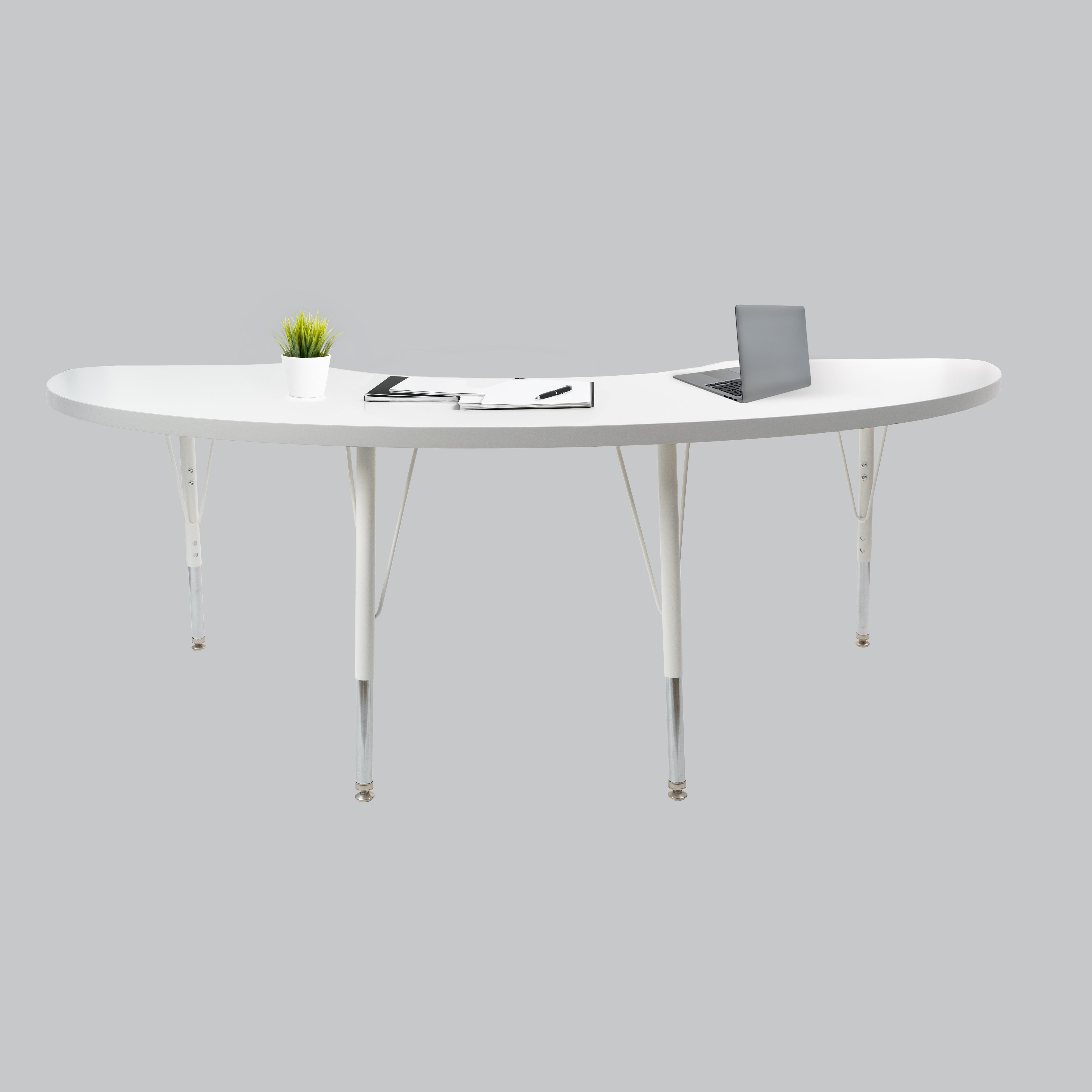 36" x 72" Half Moon Thermofused Activity Table with Adjustable Standard Swivel Glide Legs - White/Light Gray/White