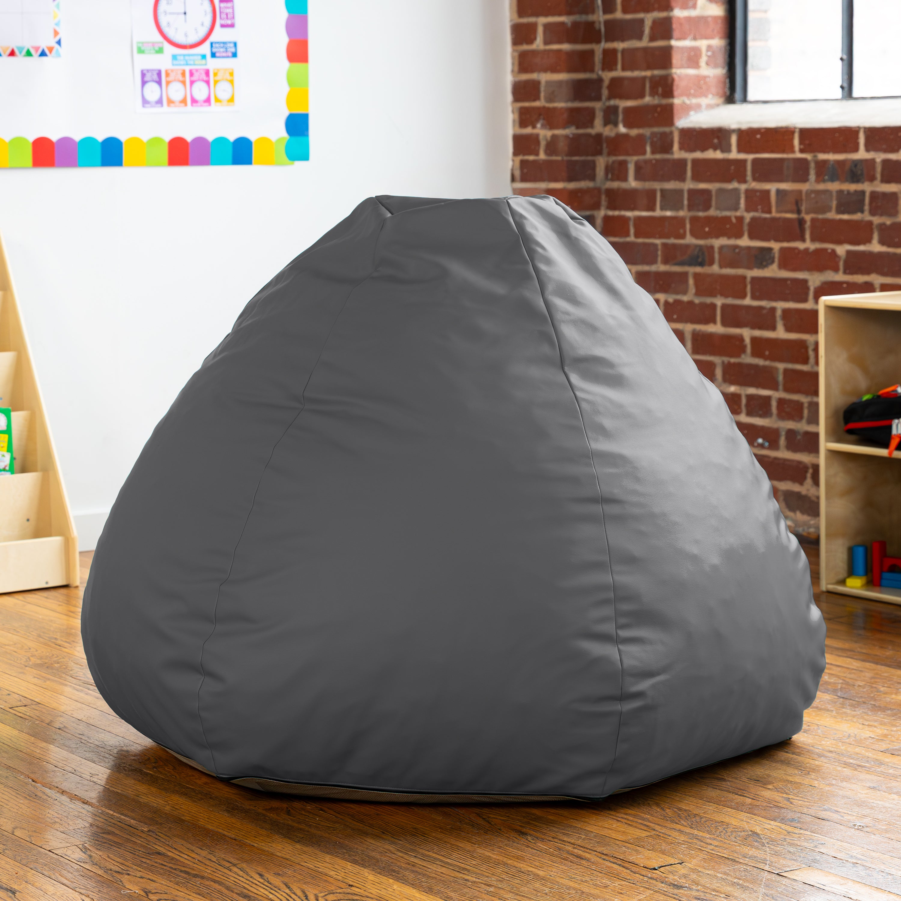 Jaxx Gumdrop Commercial Grade Bean Bag for Educational Environments, Large Size - Premium Vinyl - Charcoal