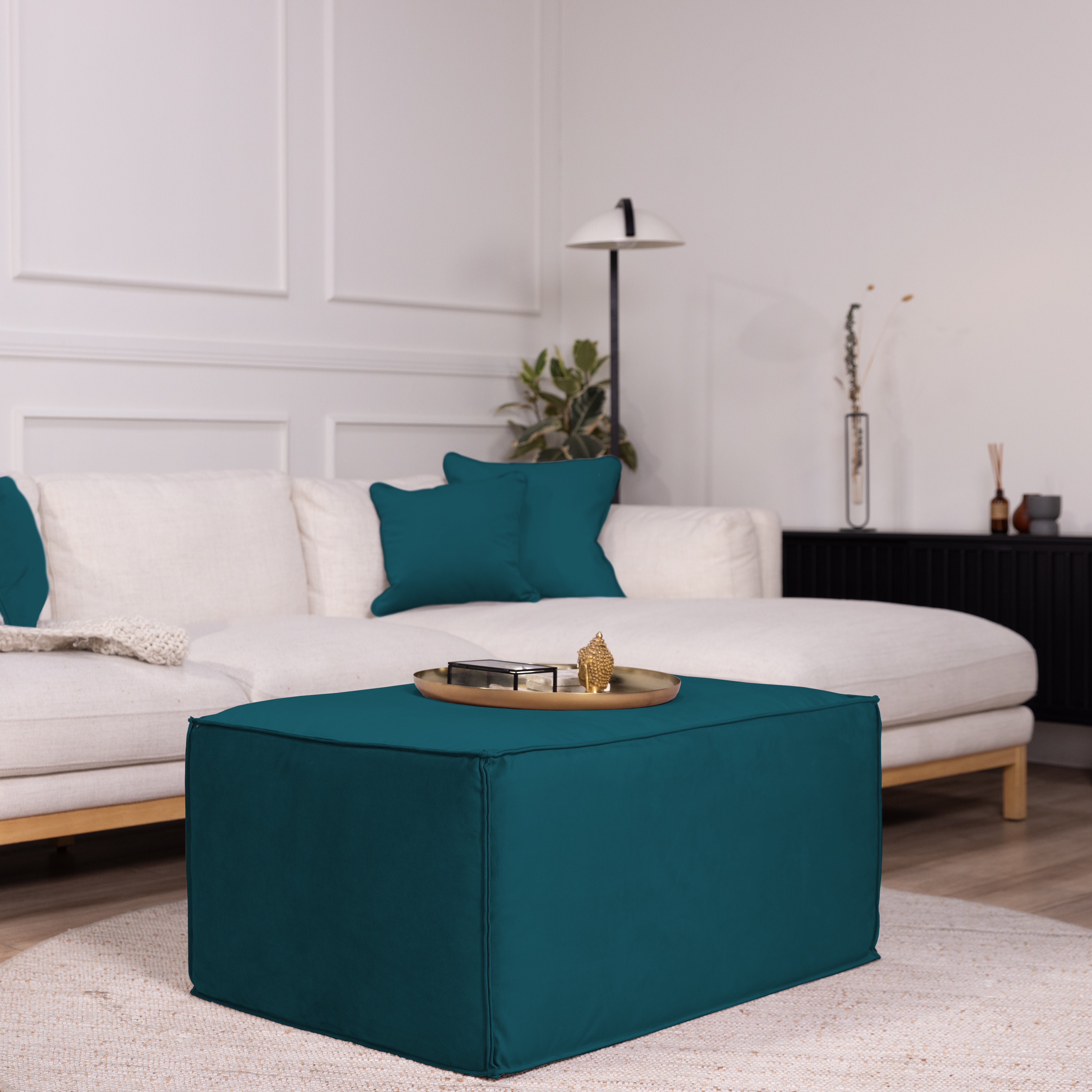 Overstuffed 36" x 24" Rectangle Microfiber Ottoman, 16" Height - Peacock