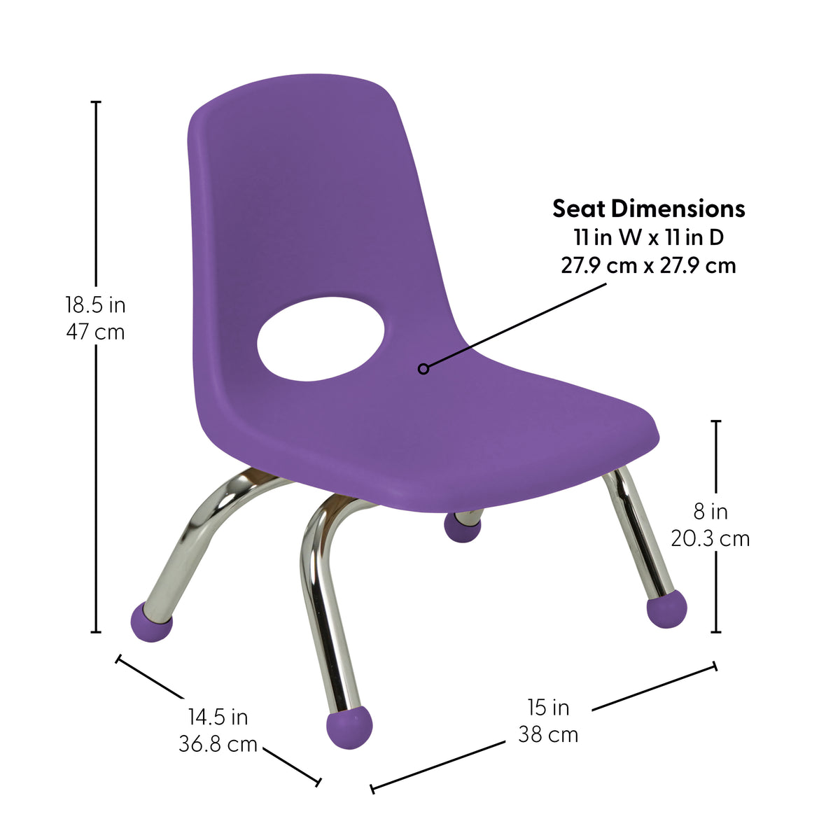 8" Stack Chair with Ball Glides, 6-Pack - Purple